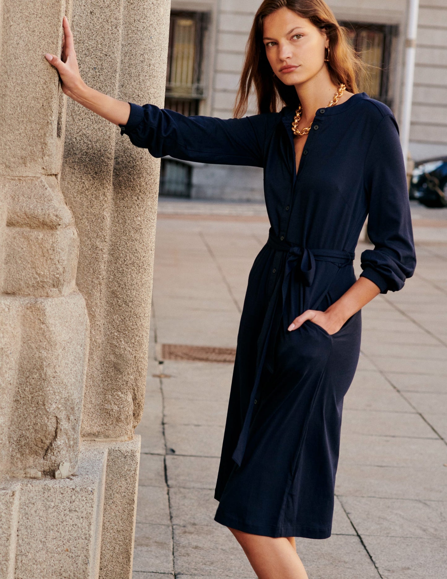 Robe-chemise Julia en jersey-Bleu Marine, Petits Pois