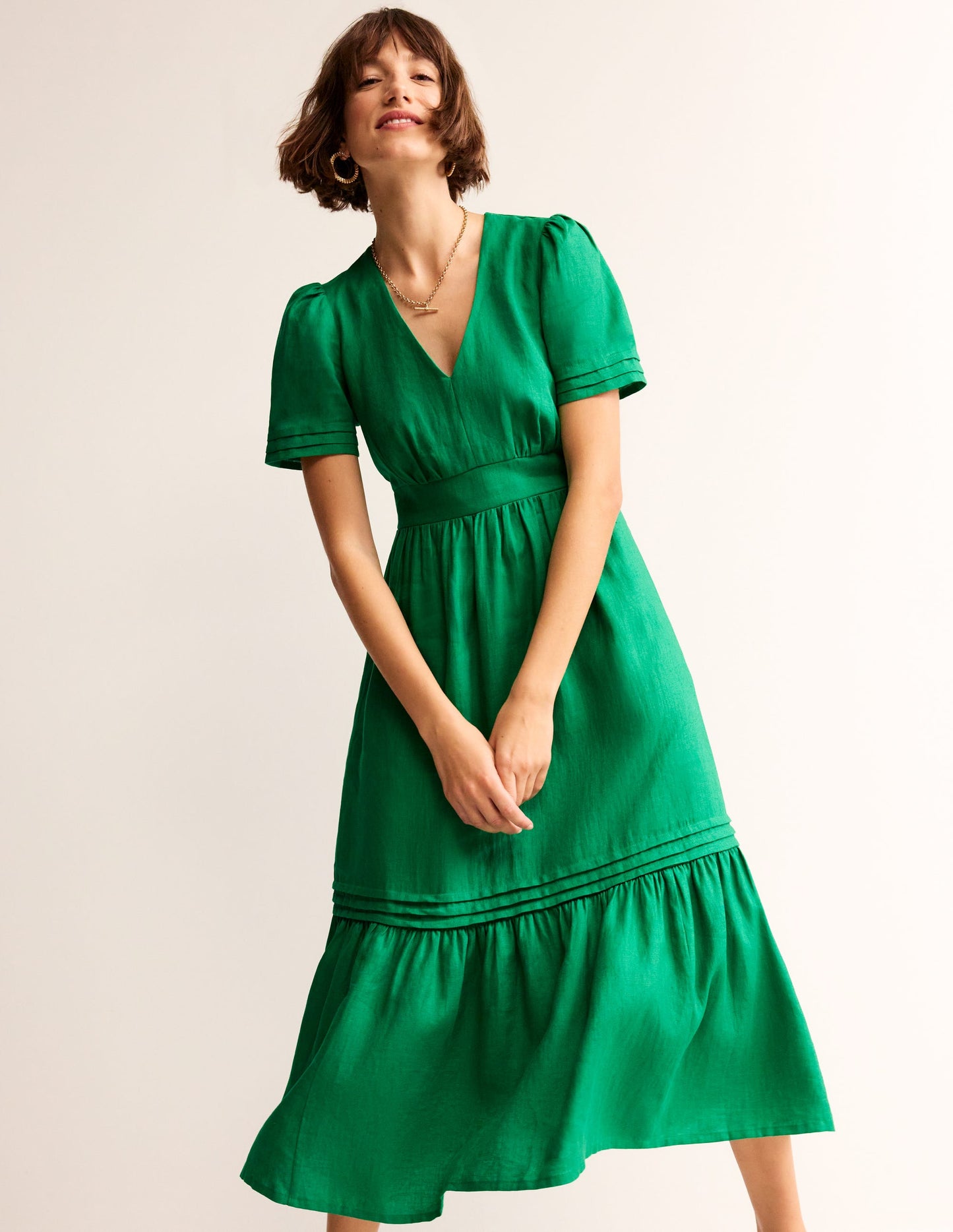 Robe midi Eve en lin-Vert tambourin