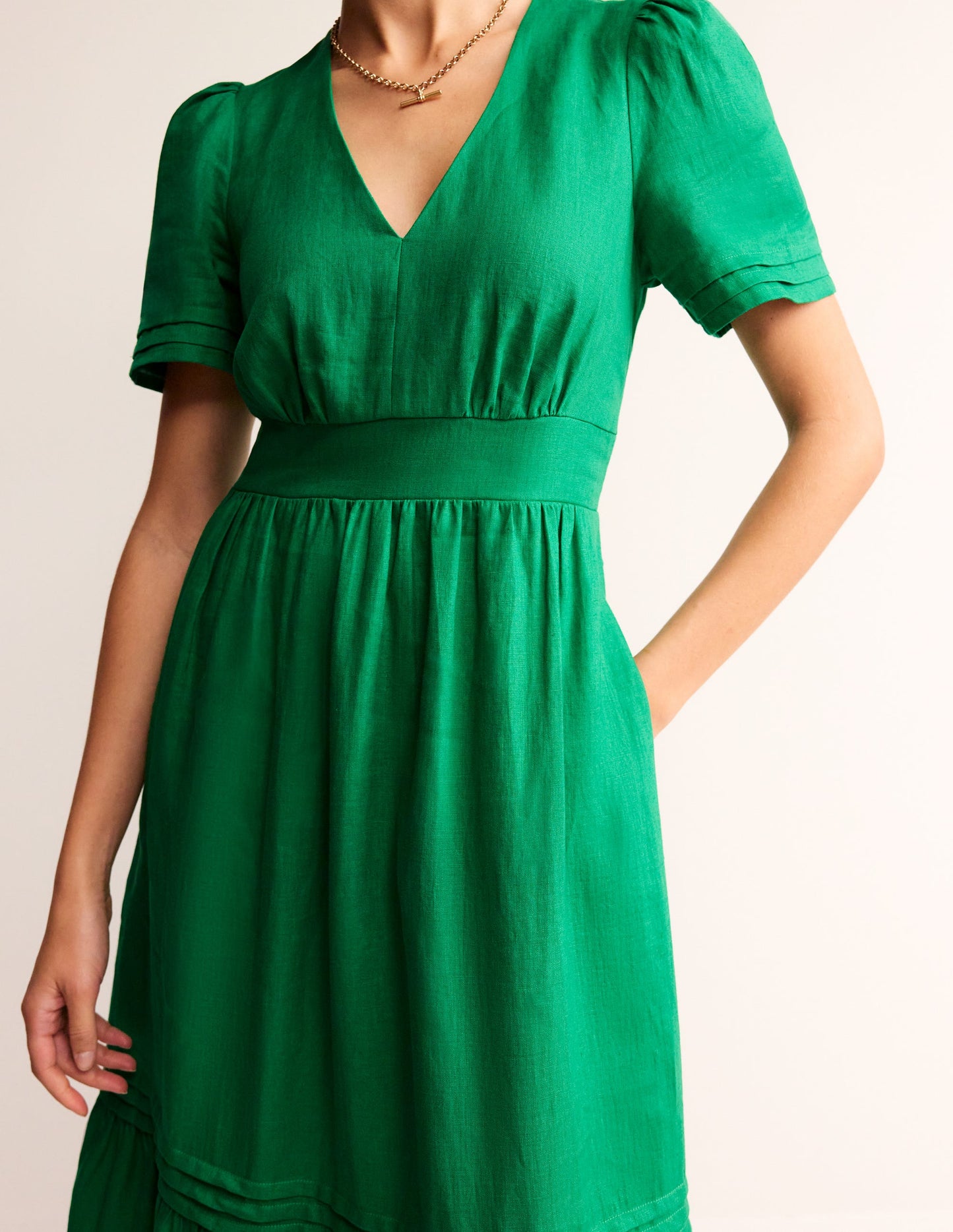 Robe midi Eve en lin-Vert tambourin