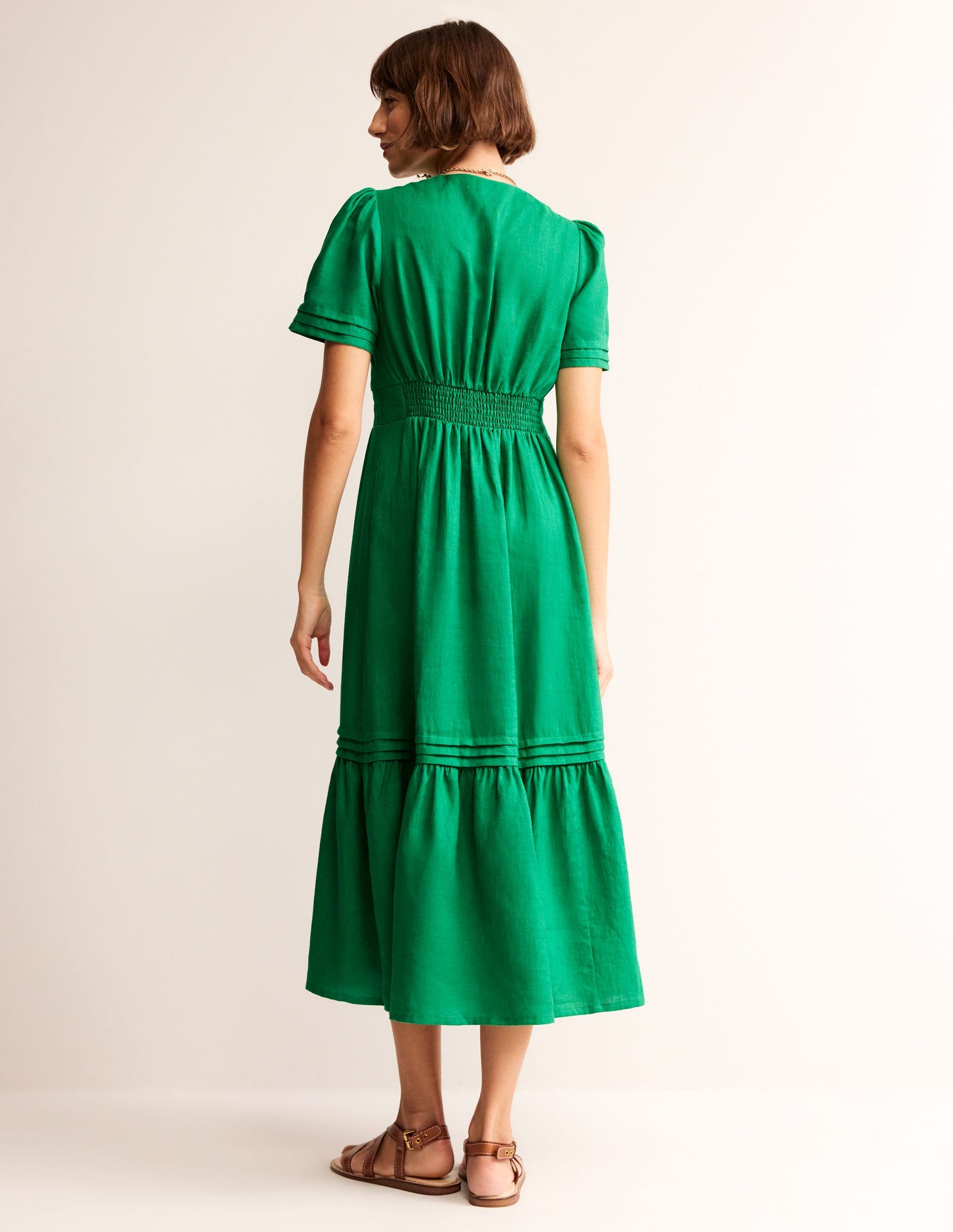 Robe midi Eve en lin-Vert tambourin