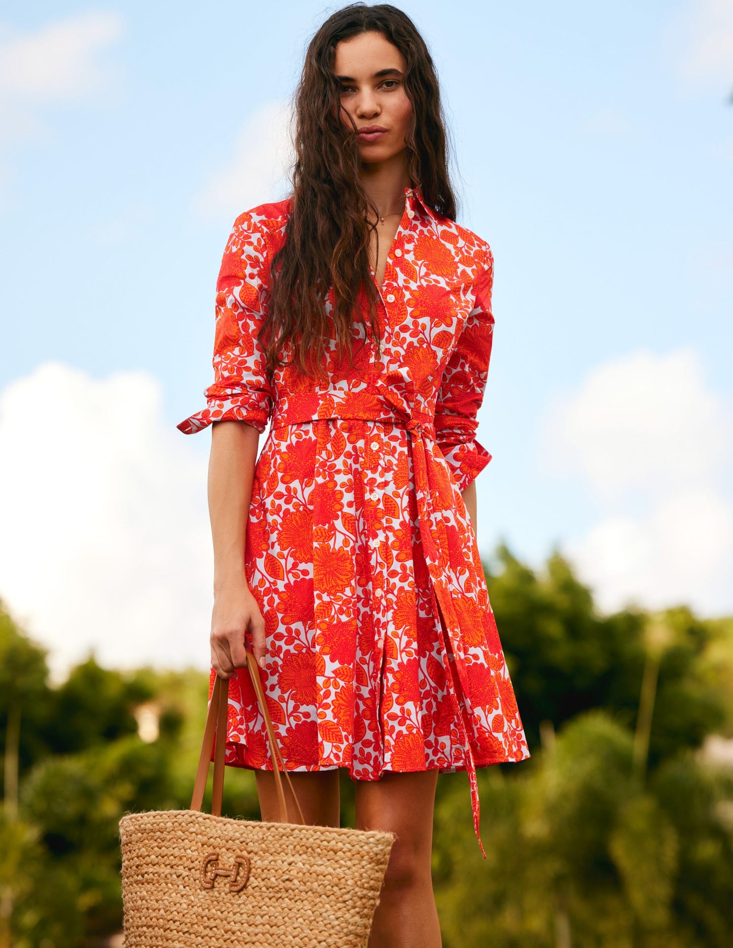Amy Kurzes Hemdblusenkleid aus Baumwolle-Feuerwerk, Gardenia Swirl