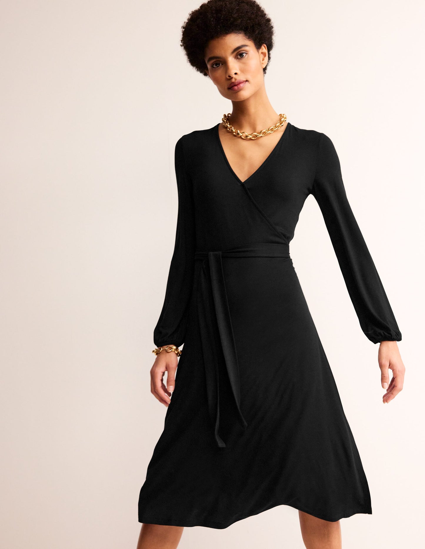 Robe portefeuille midi Joanna en jersey-Noir