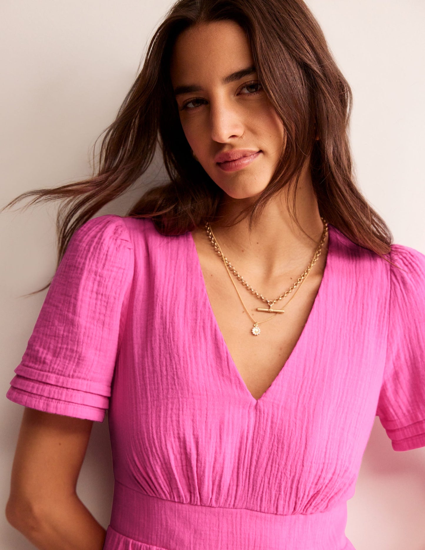 Robe courte Eve double-étoffe-Sangria rose