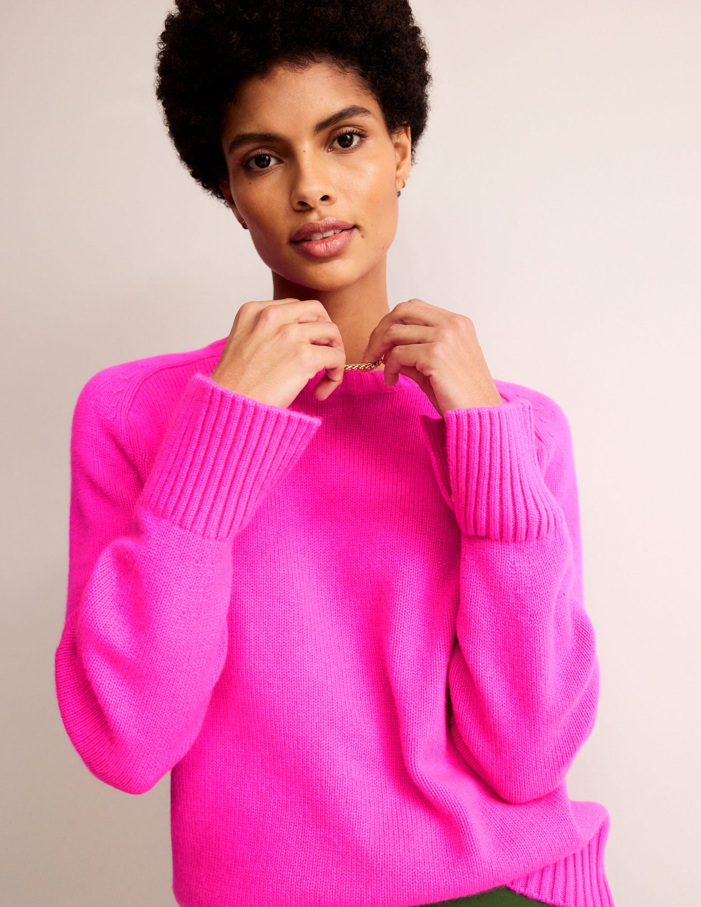 Pull en cachemire fendu aux poignets-Rose pop