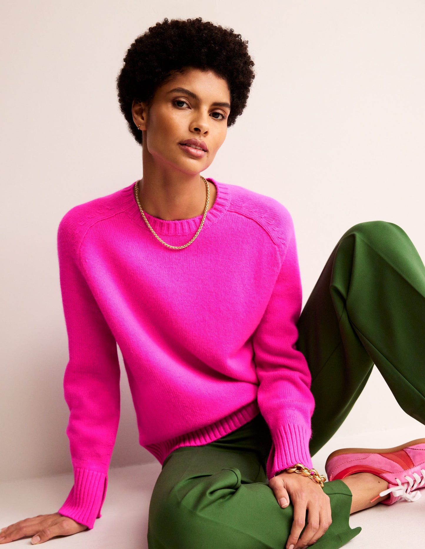 Pull en cachemire fendu aux poignets-Rose pop