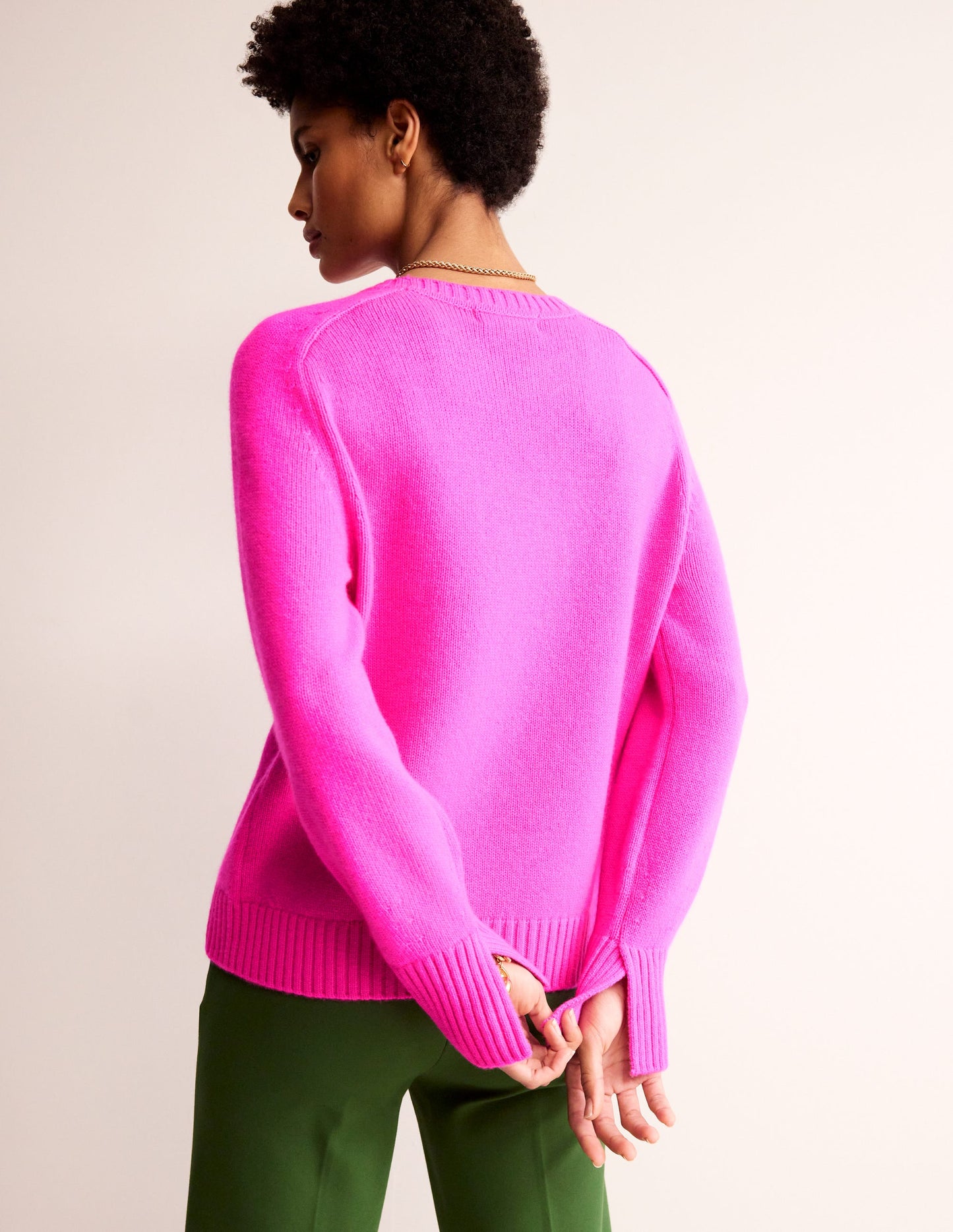 Pull en cachemire fendu aux poignets-Rose pop