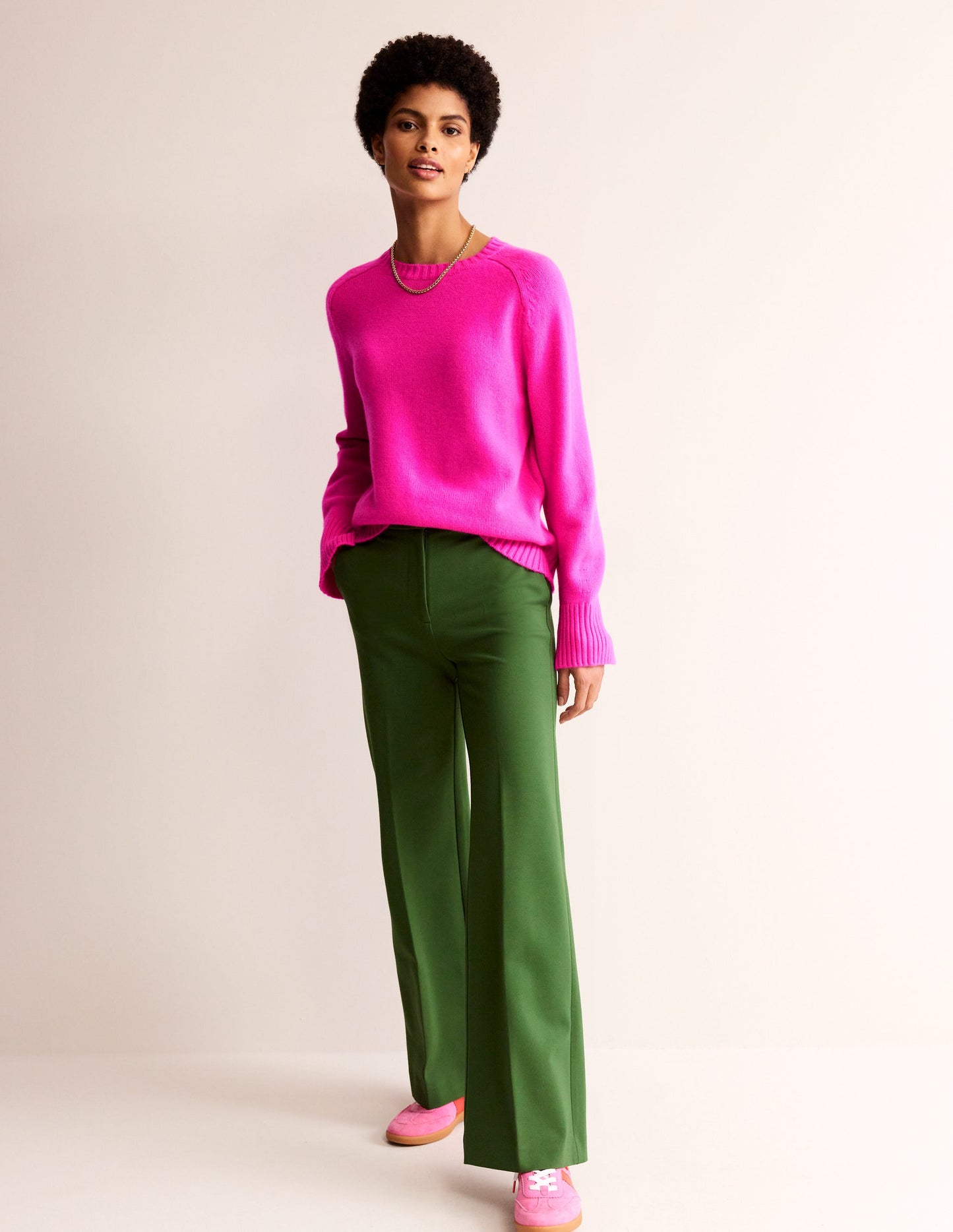 Pull en cachemire fendu aux poignets-Rose pop