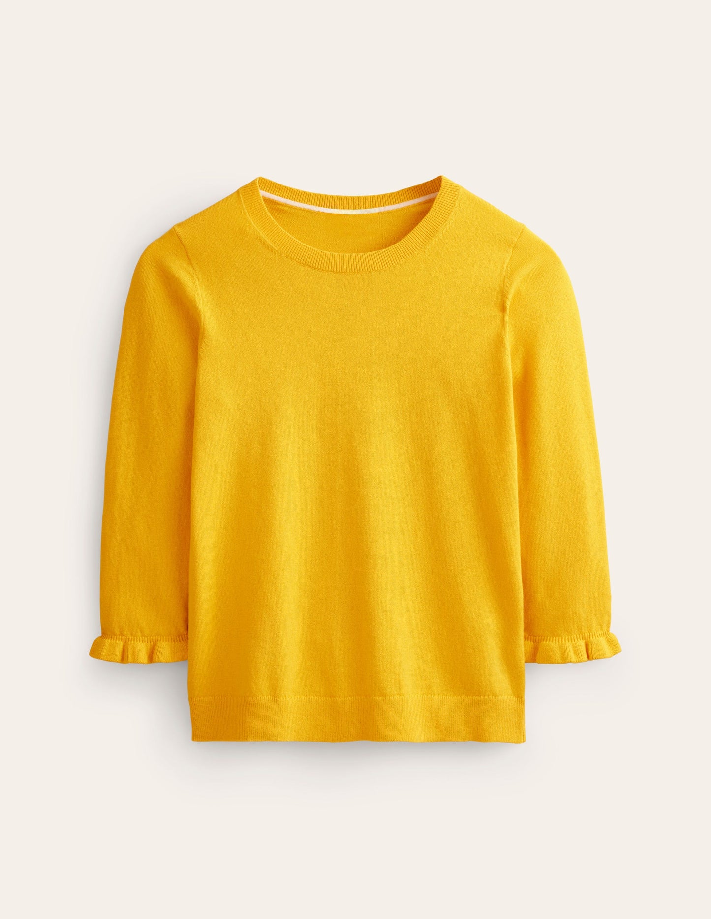 Rüschen-Pullover aus Baumwolle und Merinowolle-Mimosengelb