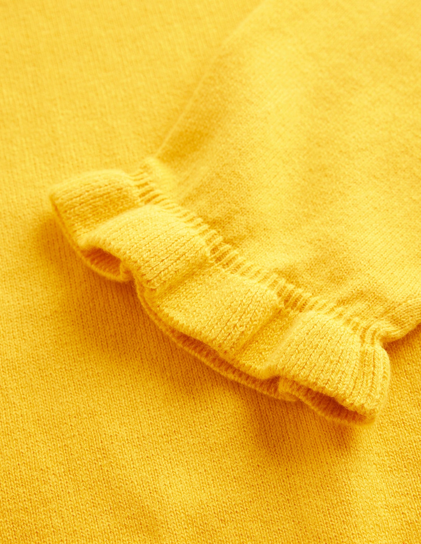 Rüschen-Pullover aus Baumwolle und Merinowolle-Mimosengelb