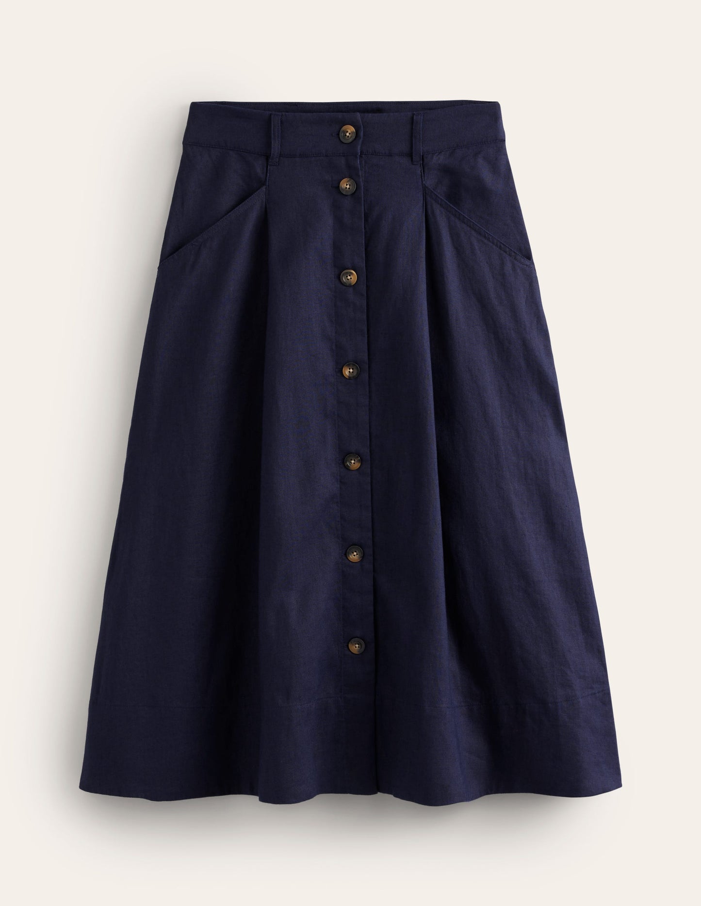 Jupe midi Petra en lin-Bleu marine