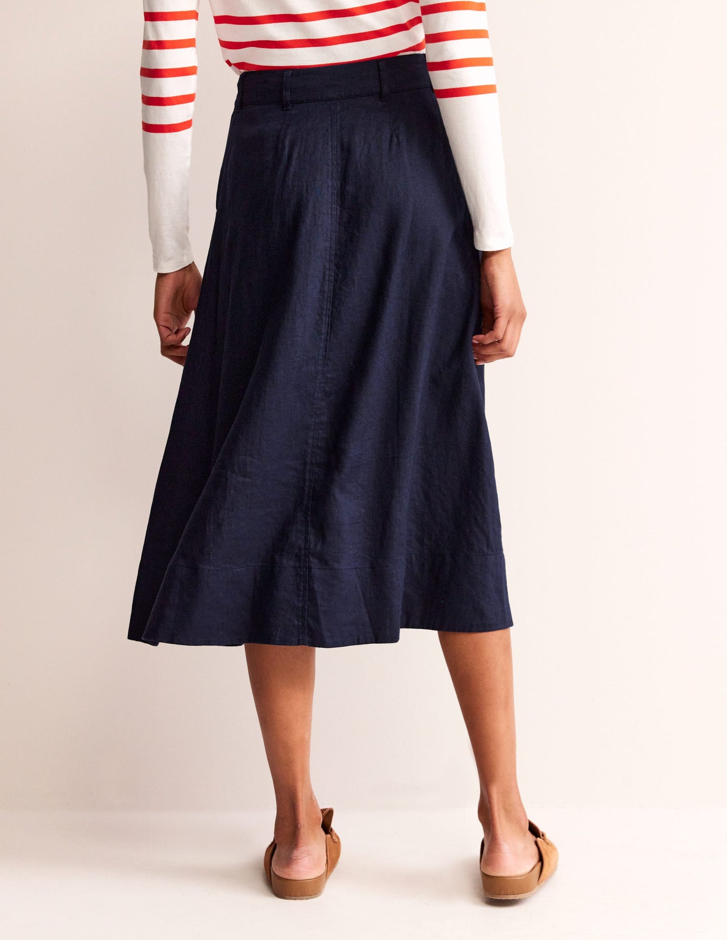 Jupe midi Petra en lin-Bleu marine