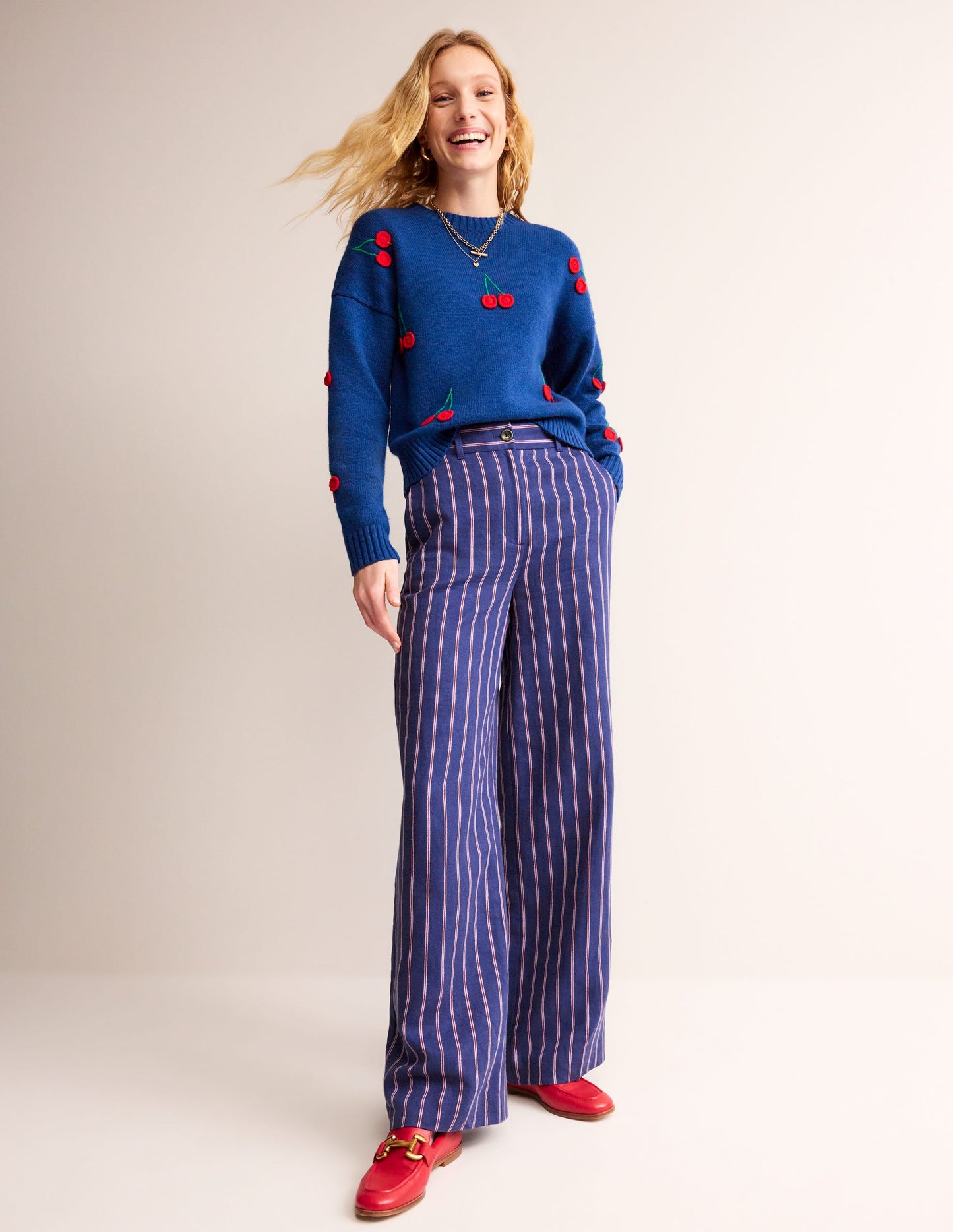 Westbourne gestreifte Hose-Marineblau, Rot und Weiß gestreift