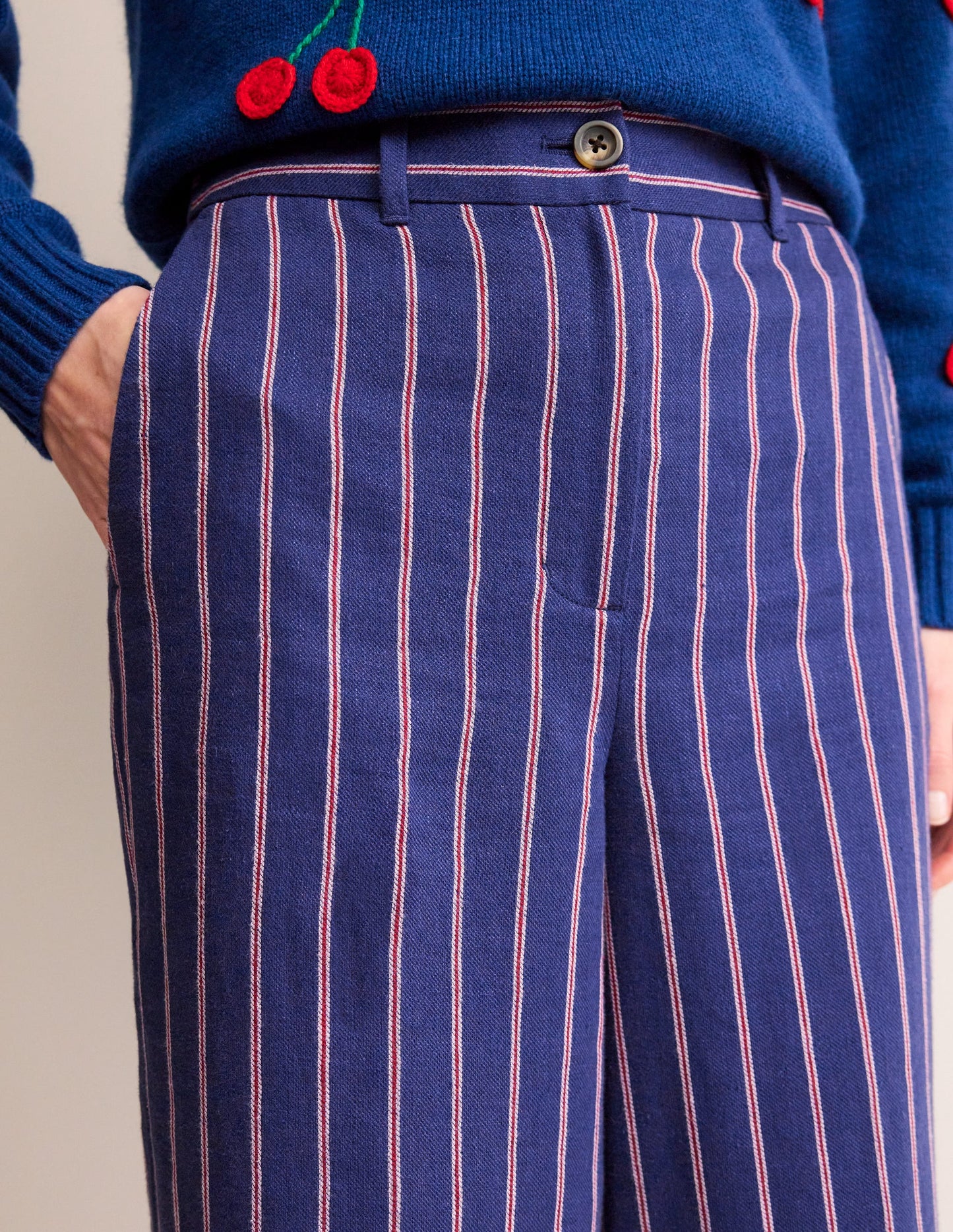Westbourne gestreifte Hose-Marineblau, Rot und Weiß gestreift
