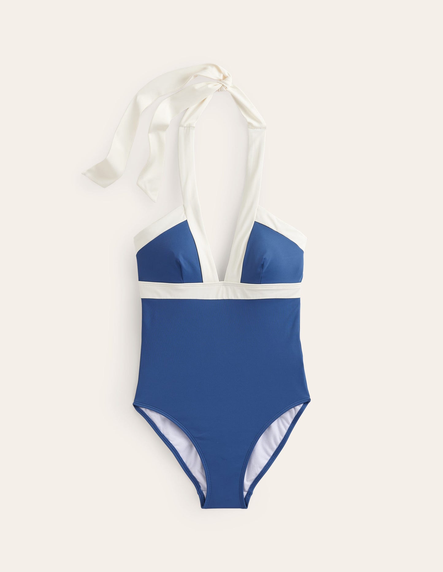 Ithaca Neckholder-Badeanzug-Blau/Naturweiß Blockfarben