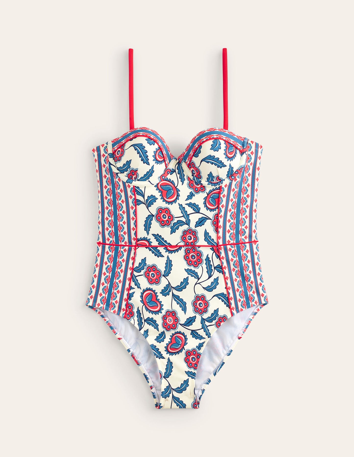 Maillot de bain à bonnets Rhodes-Ivoire, motif Floret Vine