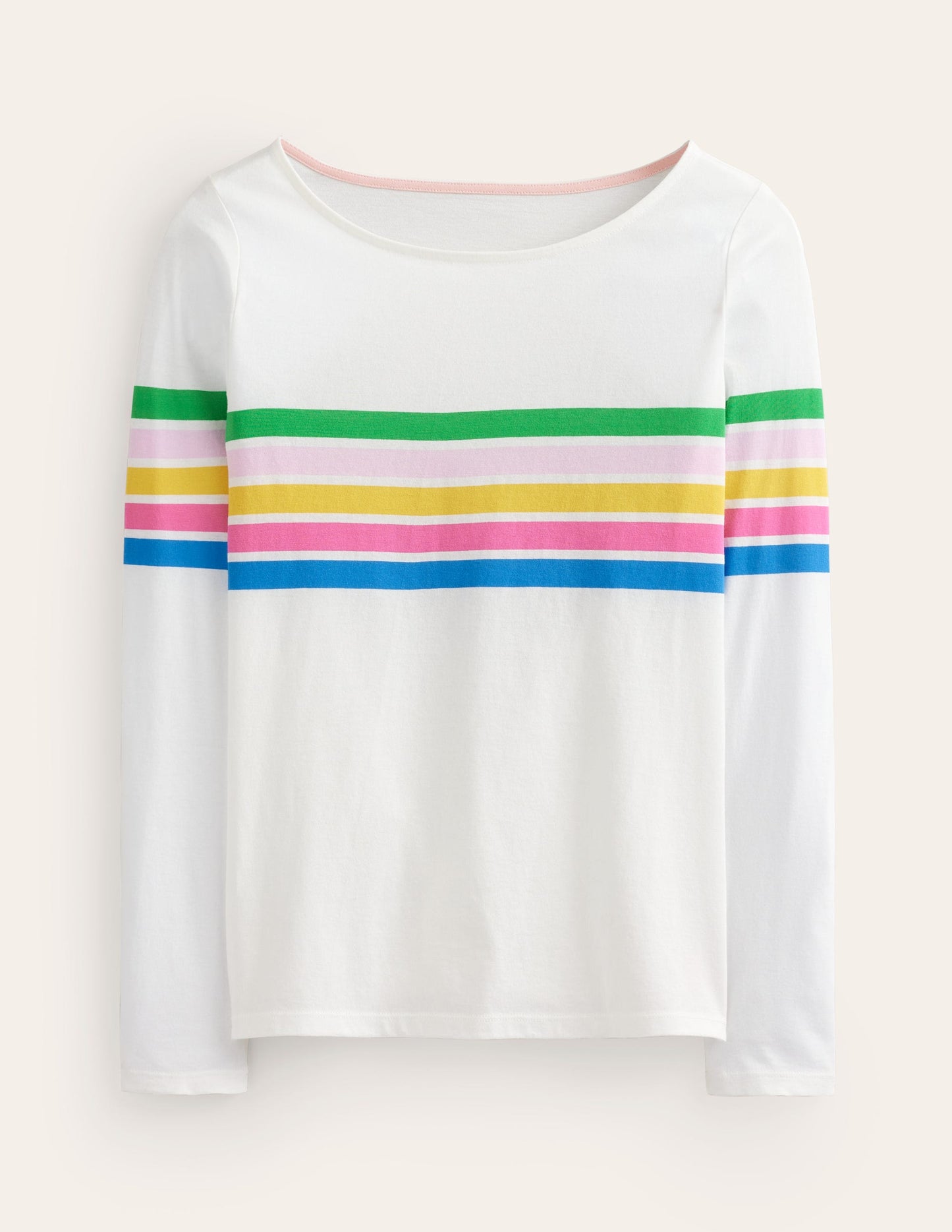 Ella Breton-Shirt mit langen Ärmeln-Naturweiß, Bunter Besatz