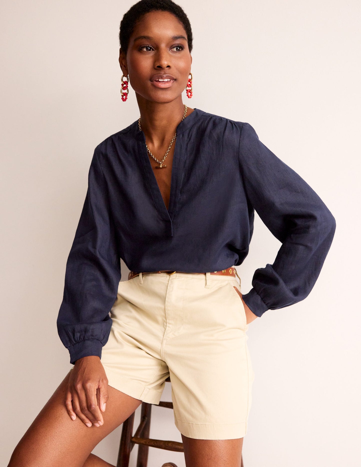 Top Alice en lin-Bleu marine