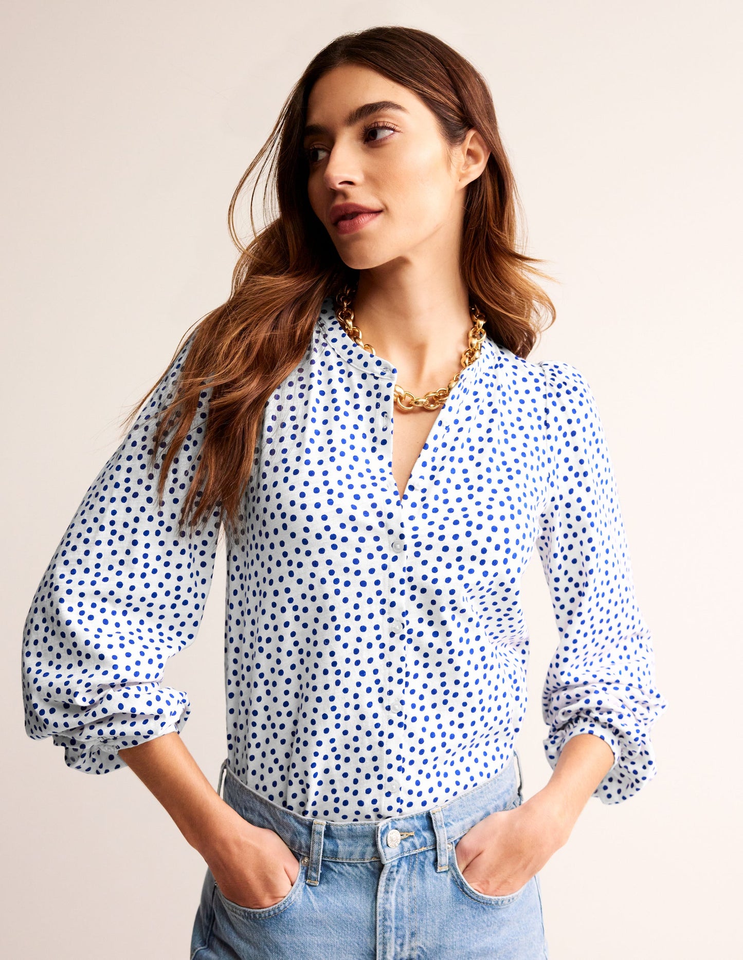 Chemise Marina en jersey-Naturweiß, Abstrakter Punkt