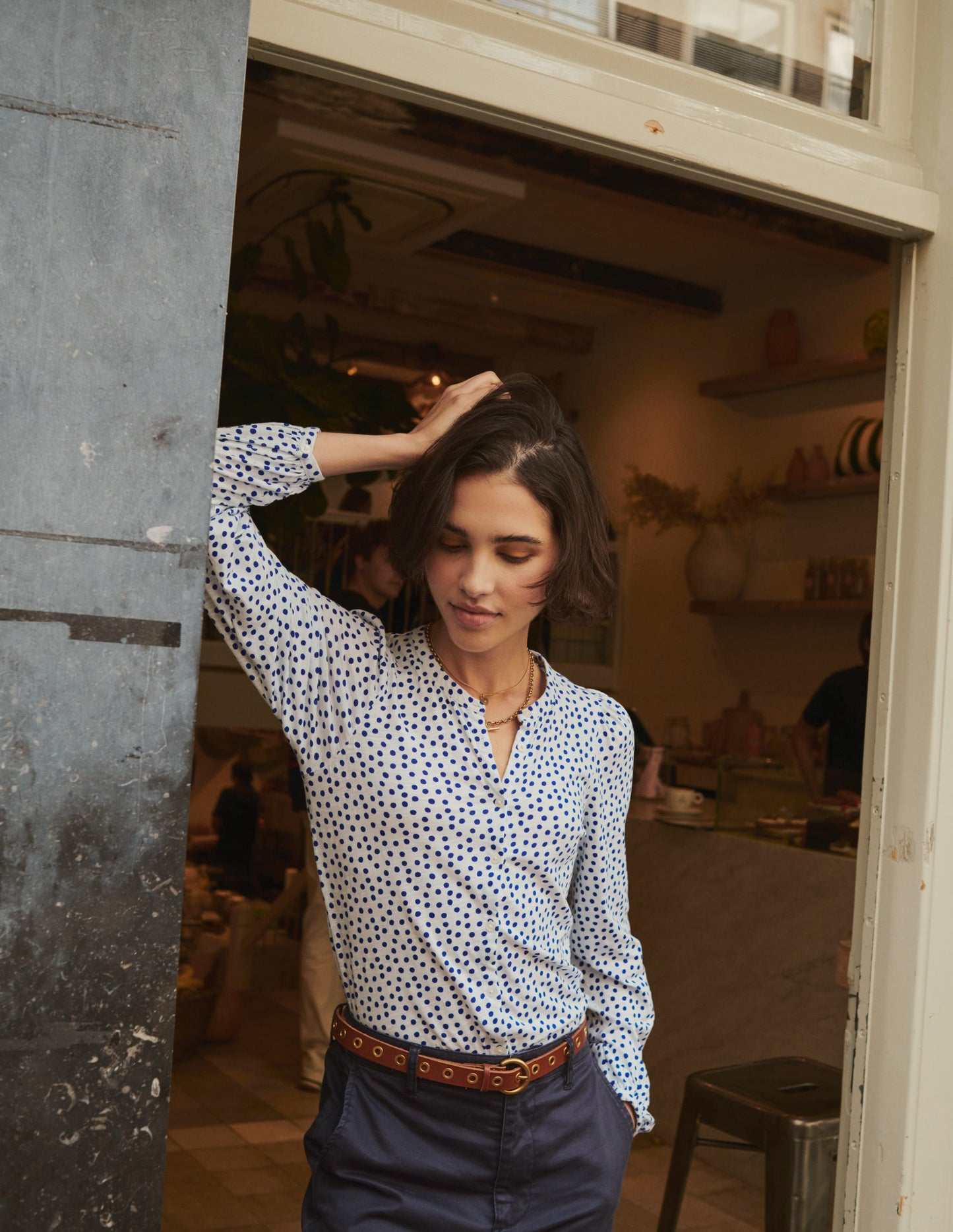 Chemise Marina en jersey-Naturweiß, Abstrakter Punkt