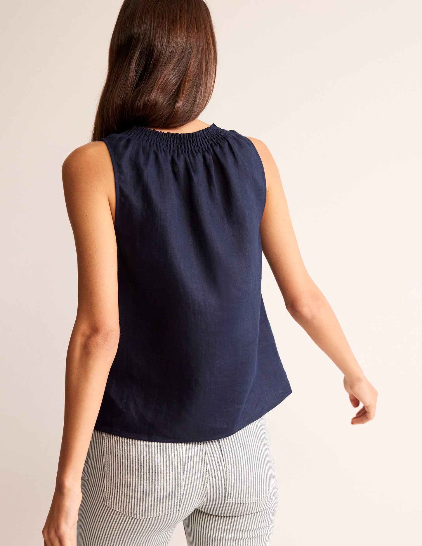 Top sans manches Georgia en lin-Bleu Marine, Petits Pois