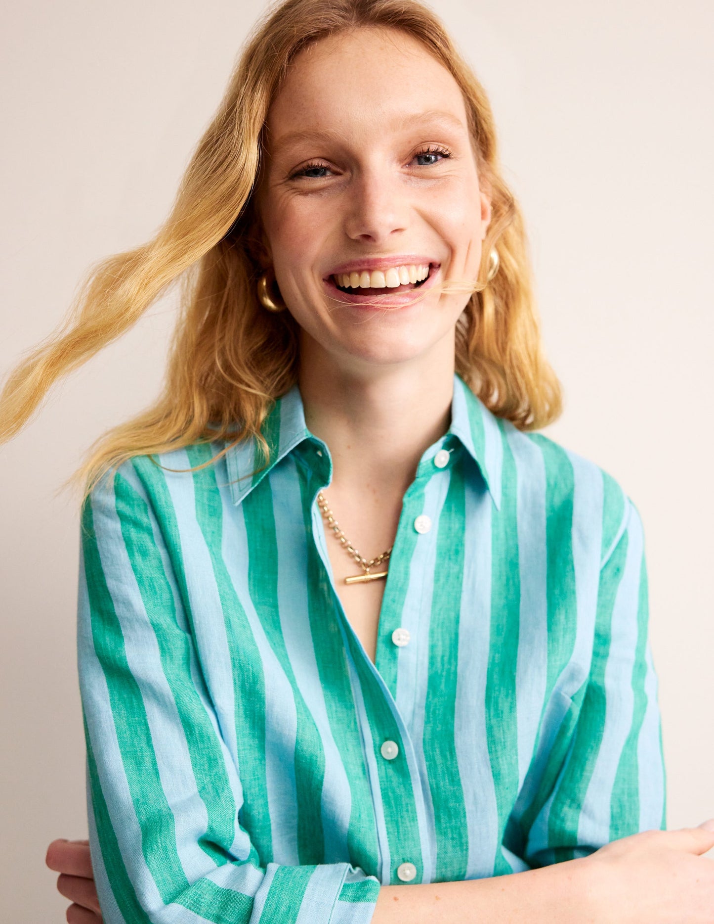 Chemise Sienna en lin-Vert, rayé bleu