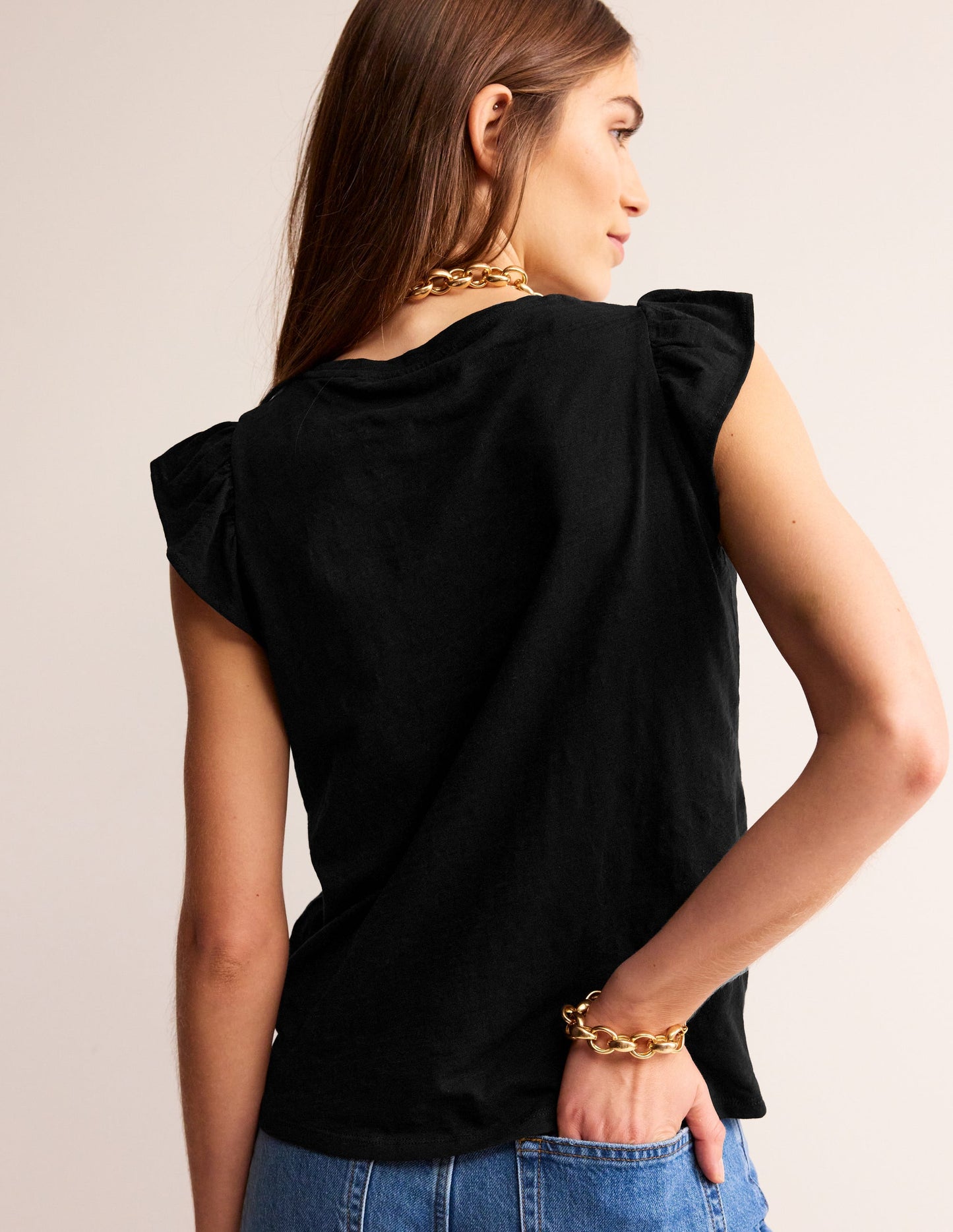Cotton Flutter Top-Black