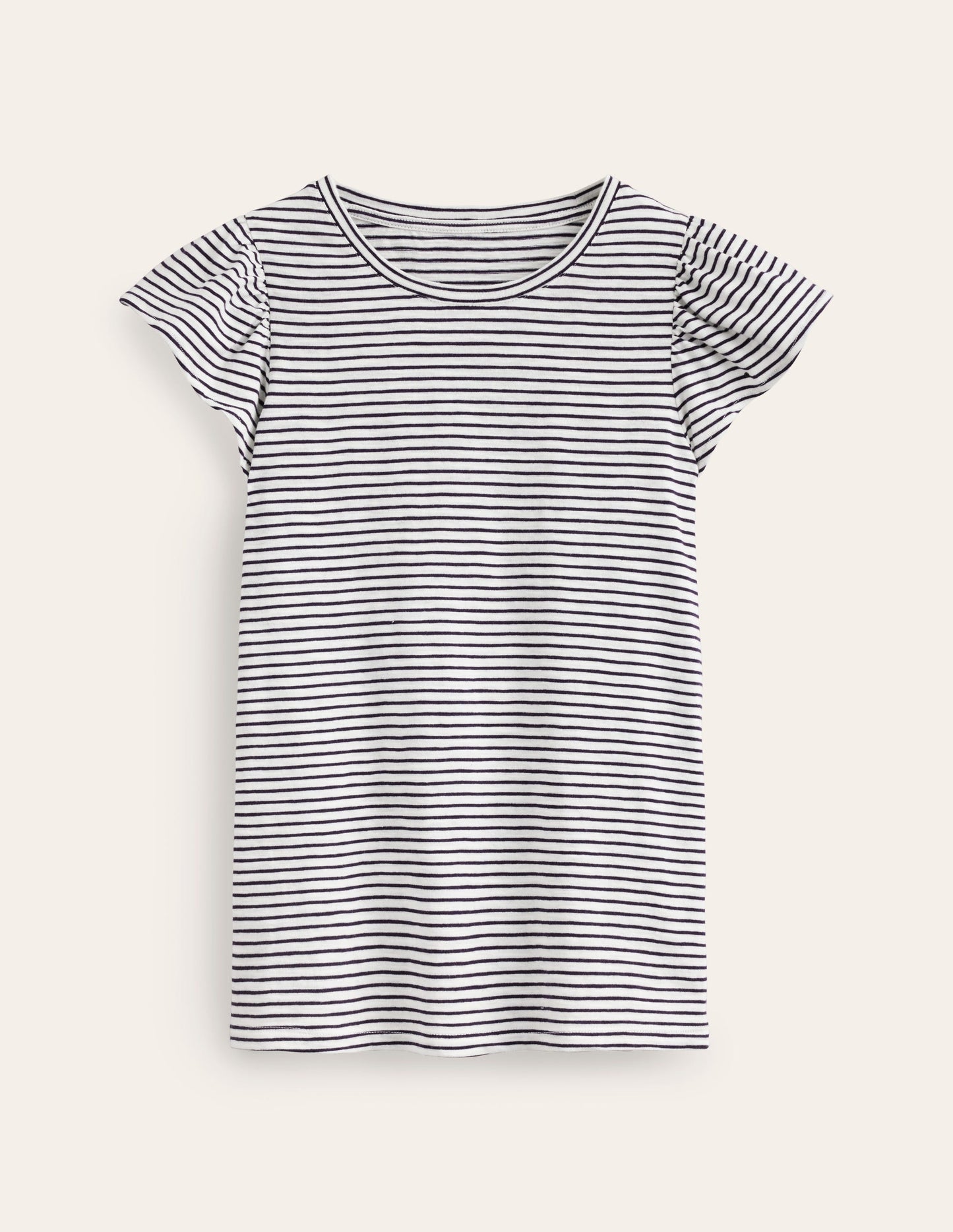 Cotton Flutter Top-Ivory, Navy
