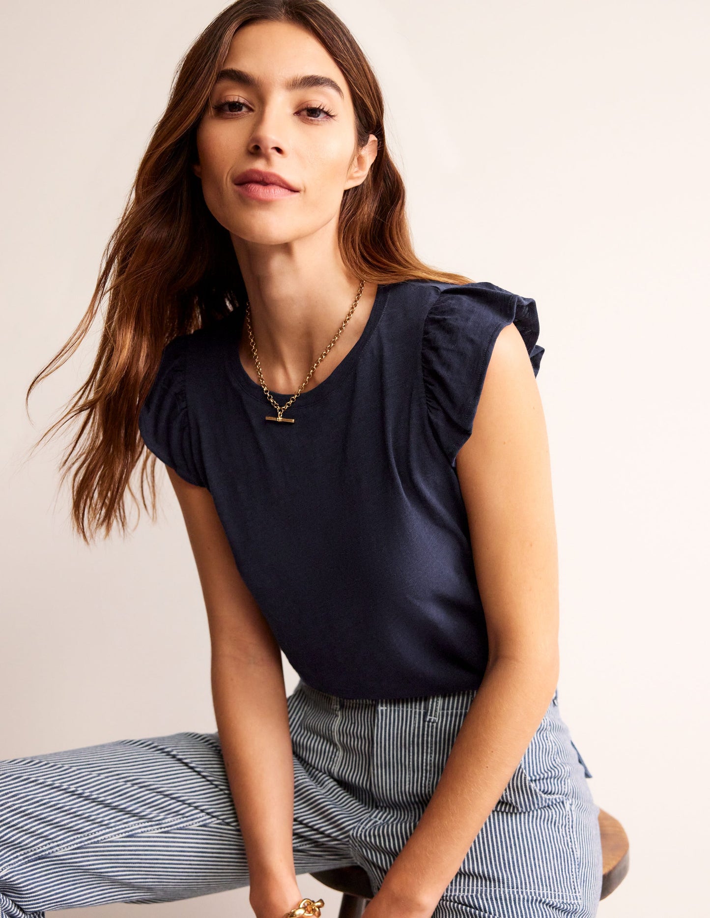 Cotton Flutter Top-Navy