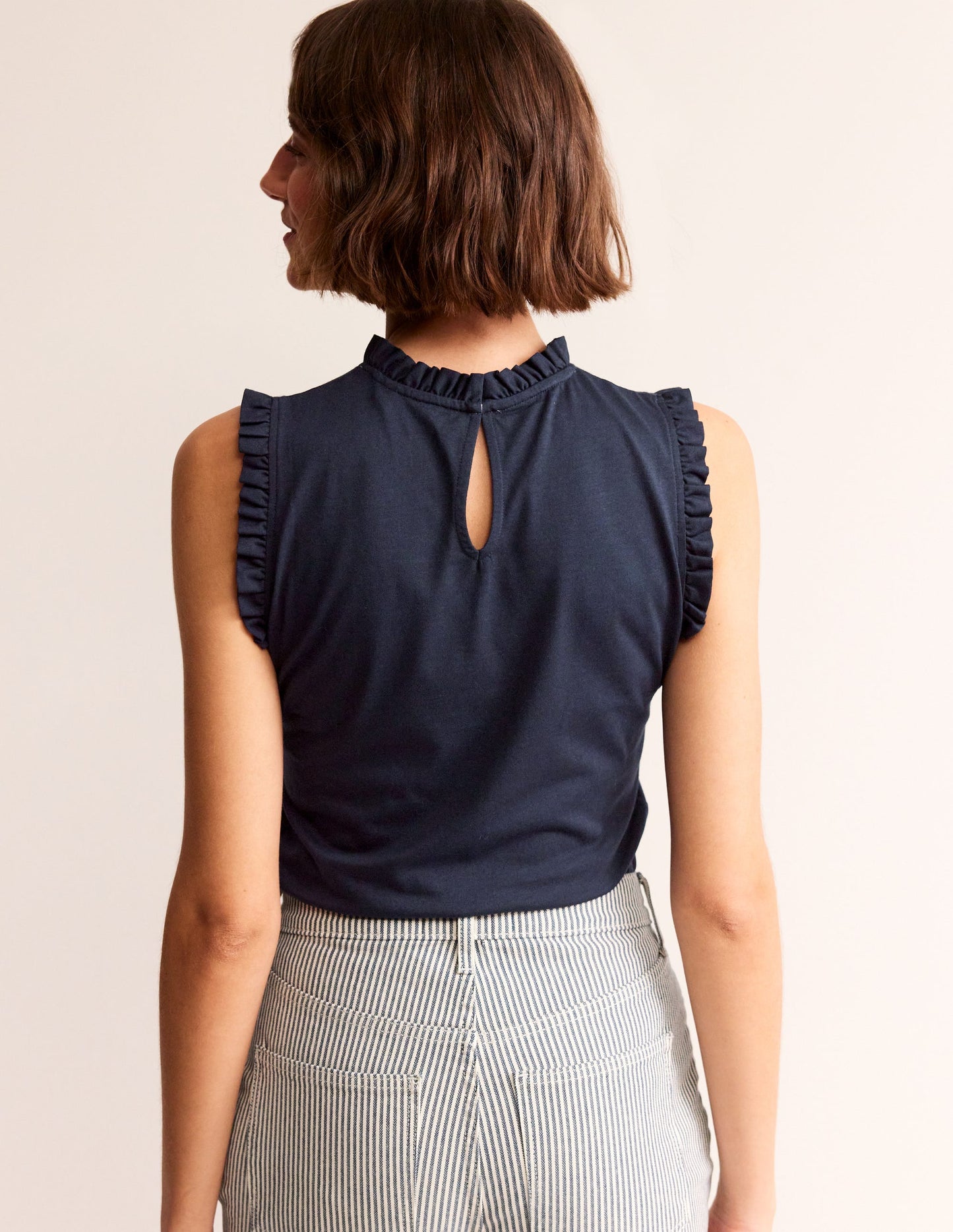 Débardeur volanté ultra-doux-Bleu Marine, Petits Pois