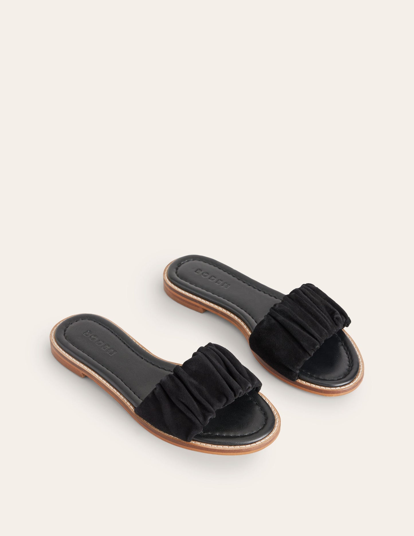 Ruched Flat Sandals-Black