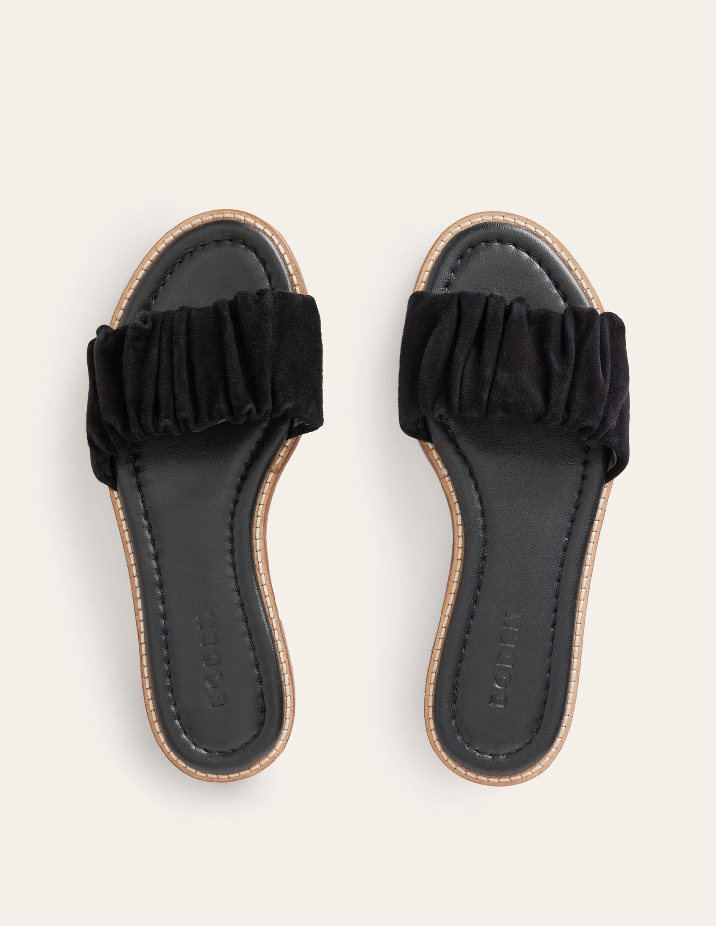 Ruched Flat Sandals-Black