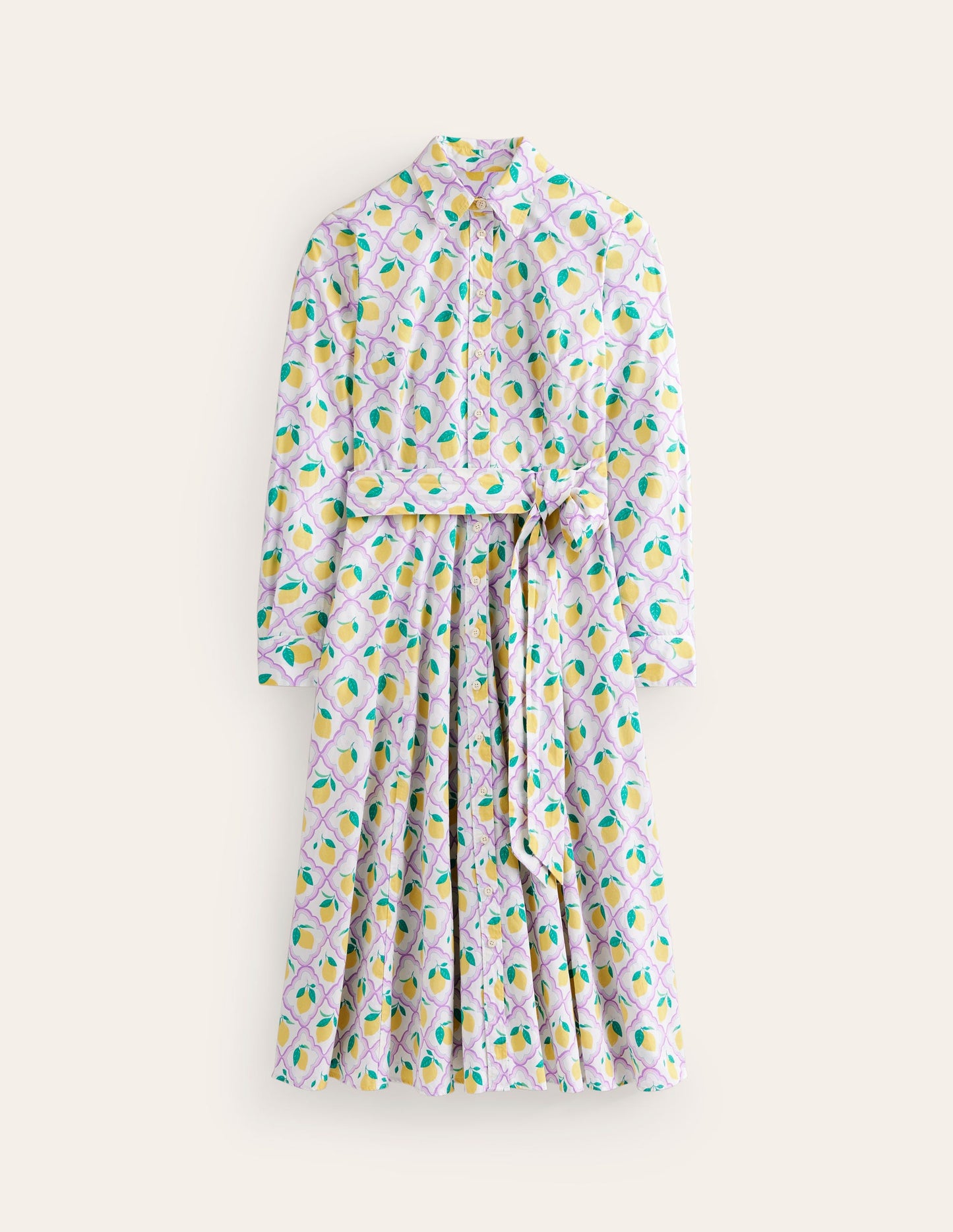 Amy Midi-Hemdblusenkleid aus Baumwolle-Lavendel, Zitronenhain
