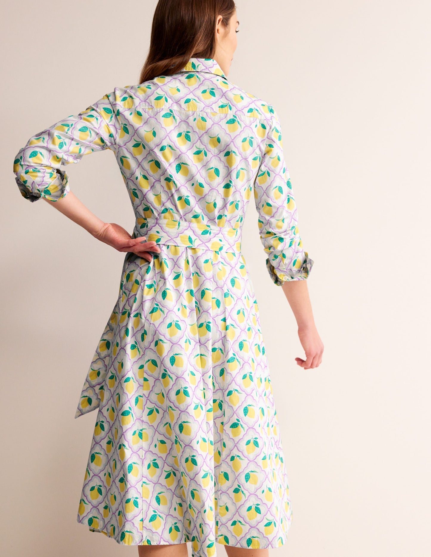 Amy Midi-Hemdblusenkleid aus Baumwolle-Lavendel, Zitronenhain