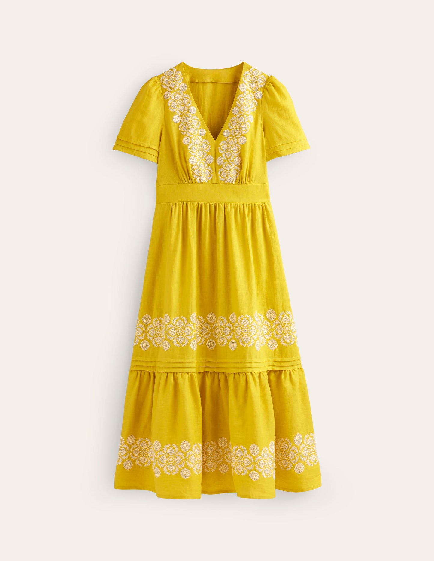 Eve Midikleid aus Leinen-Maracuja