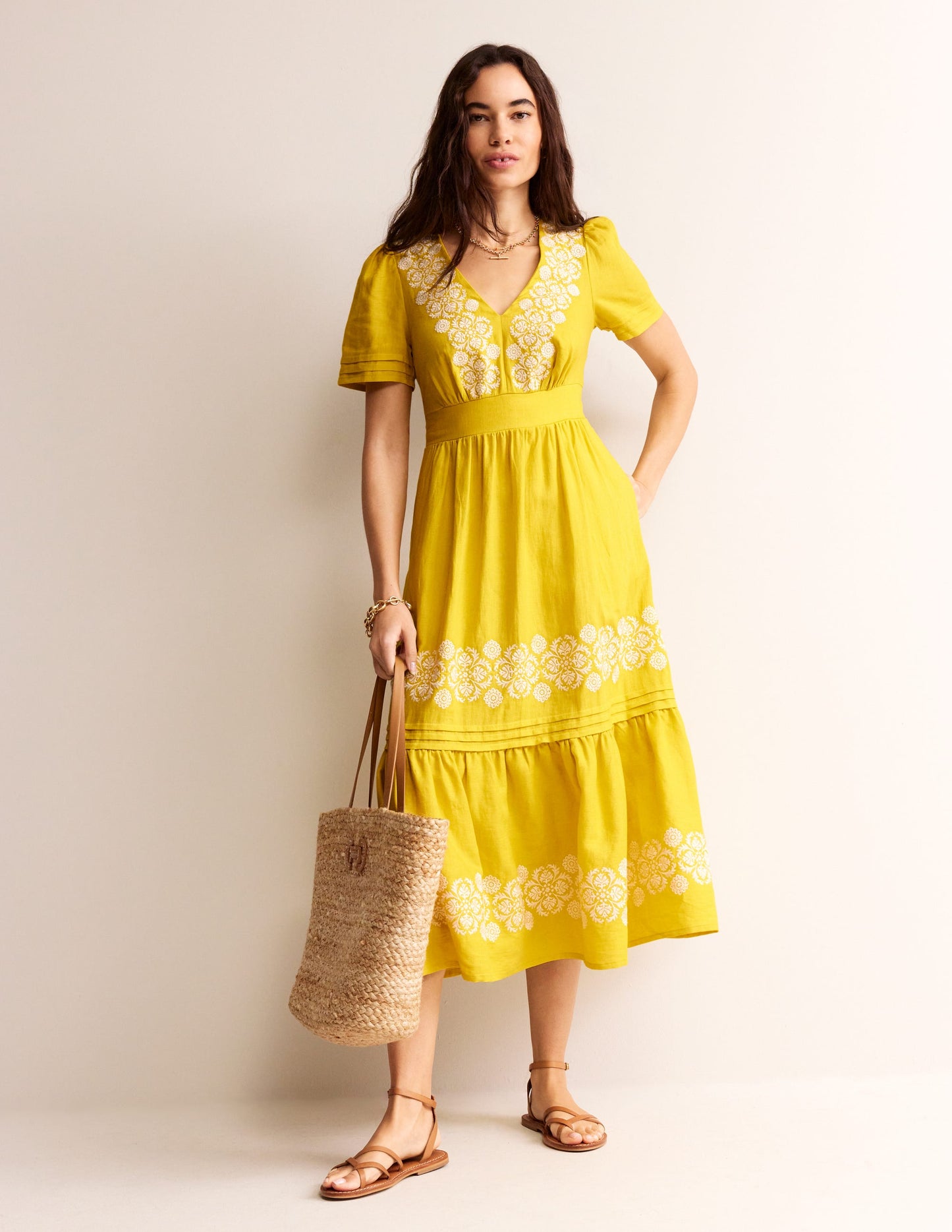 Eve Midikleid aus Leinen-Maracuja