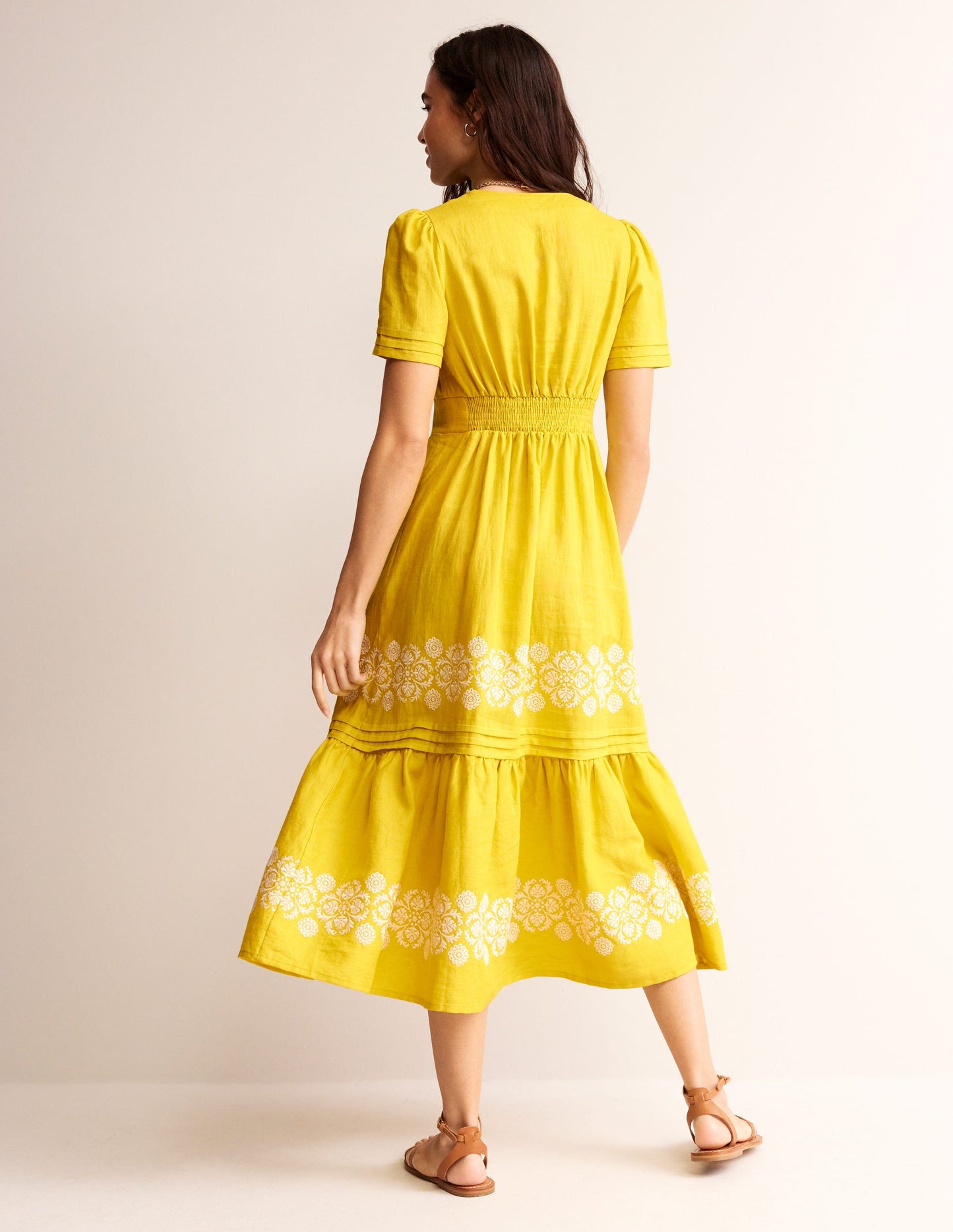Eve Midikleid aus Leinen-Maracuja