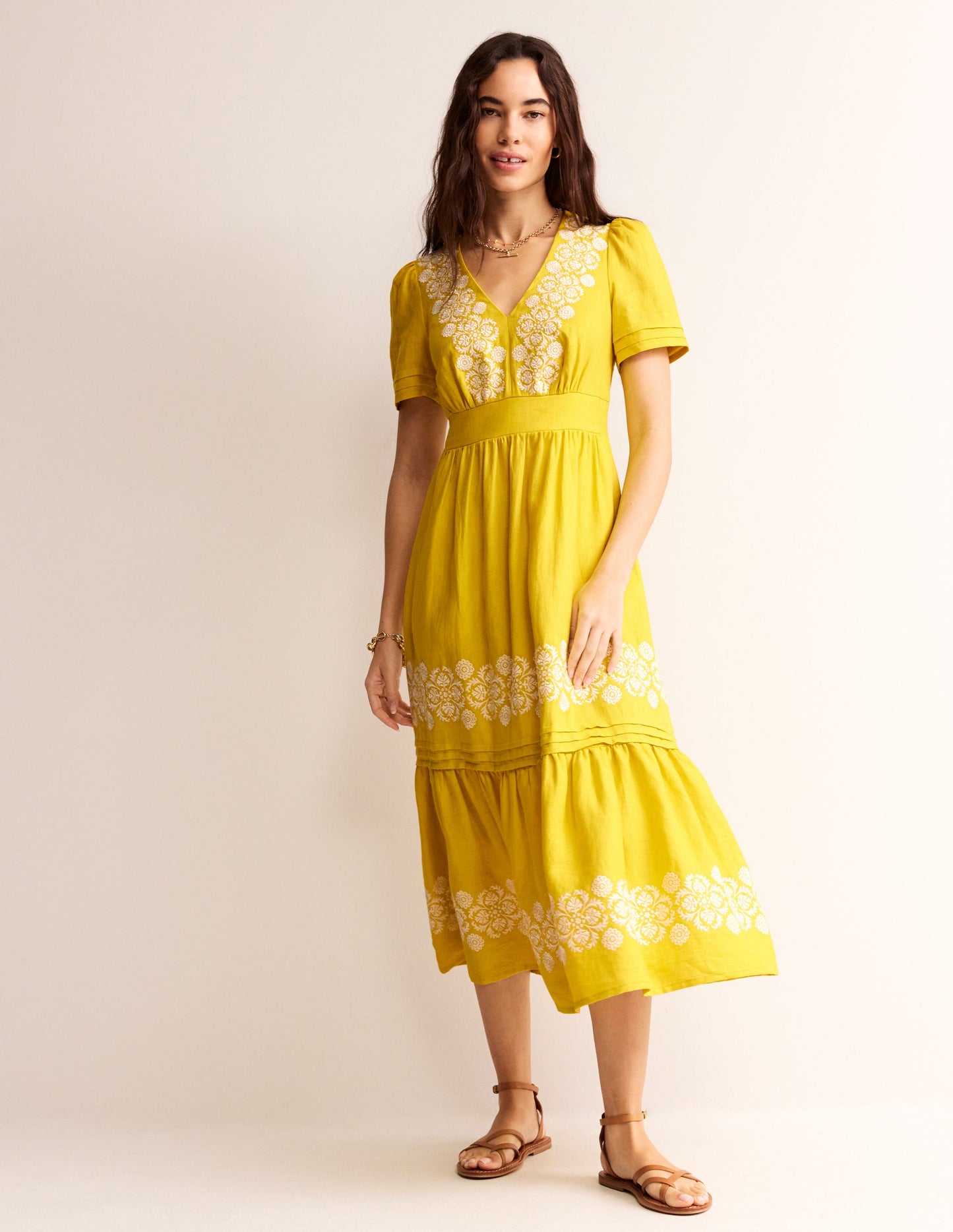 Eve Midikleid aus Leinen-Maracuja