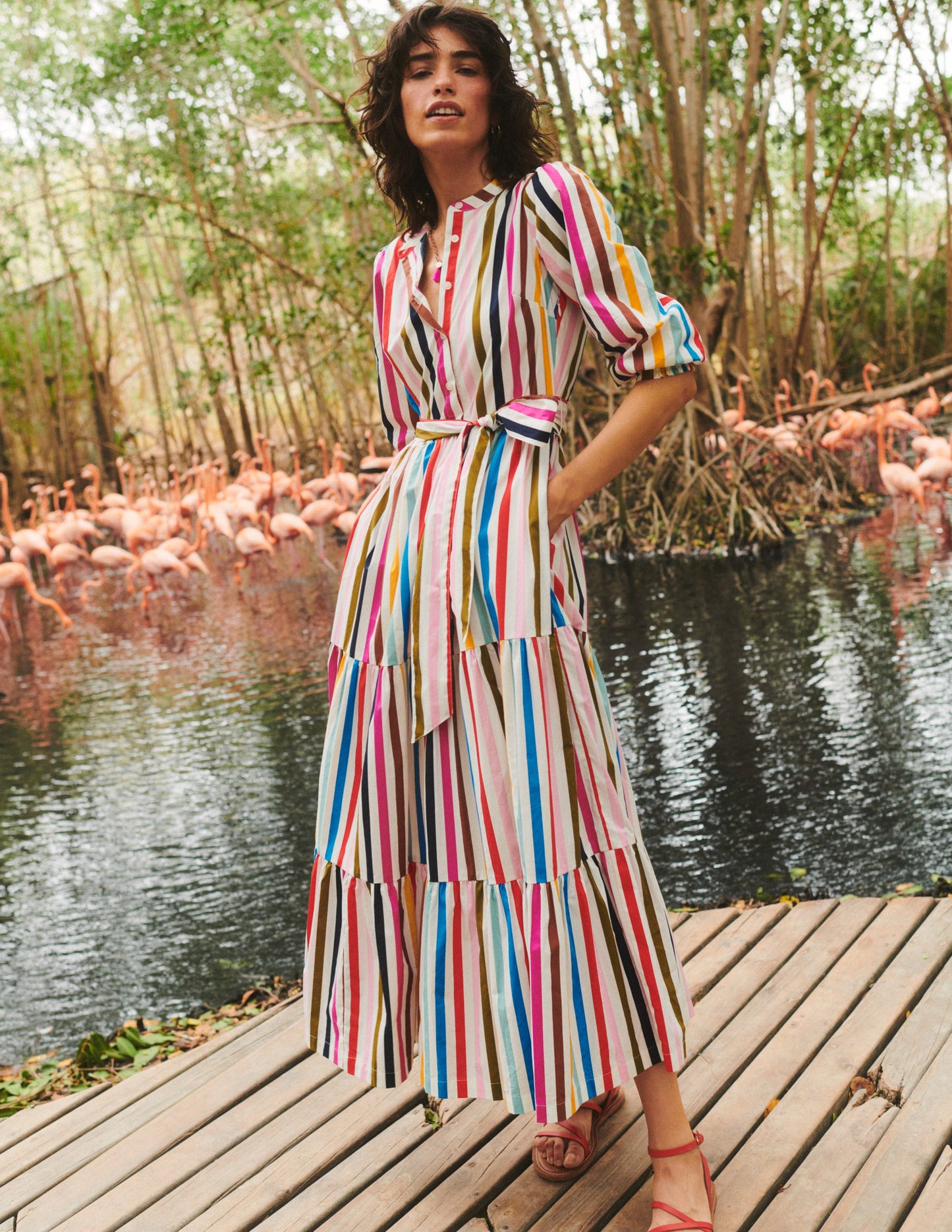 Alba Gestuftes Maxikleid aus Baumwolle-Bunt Streifen