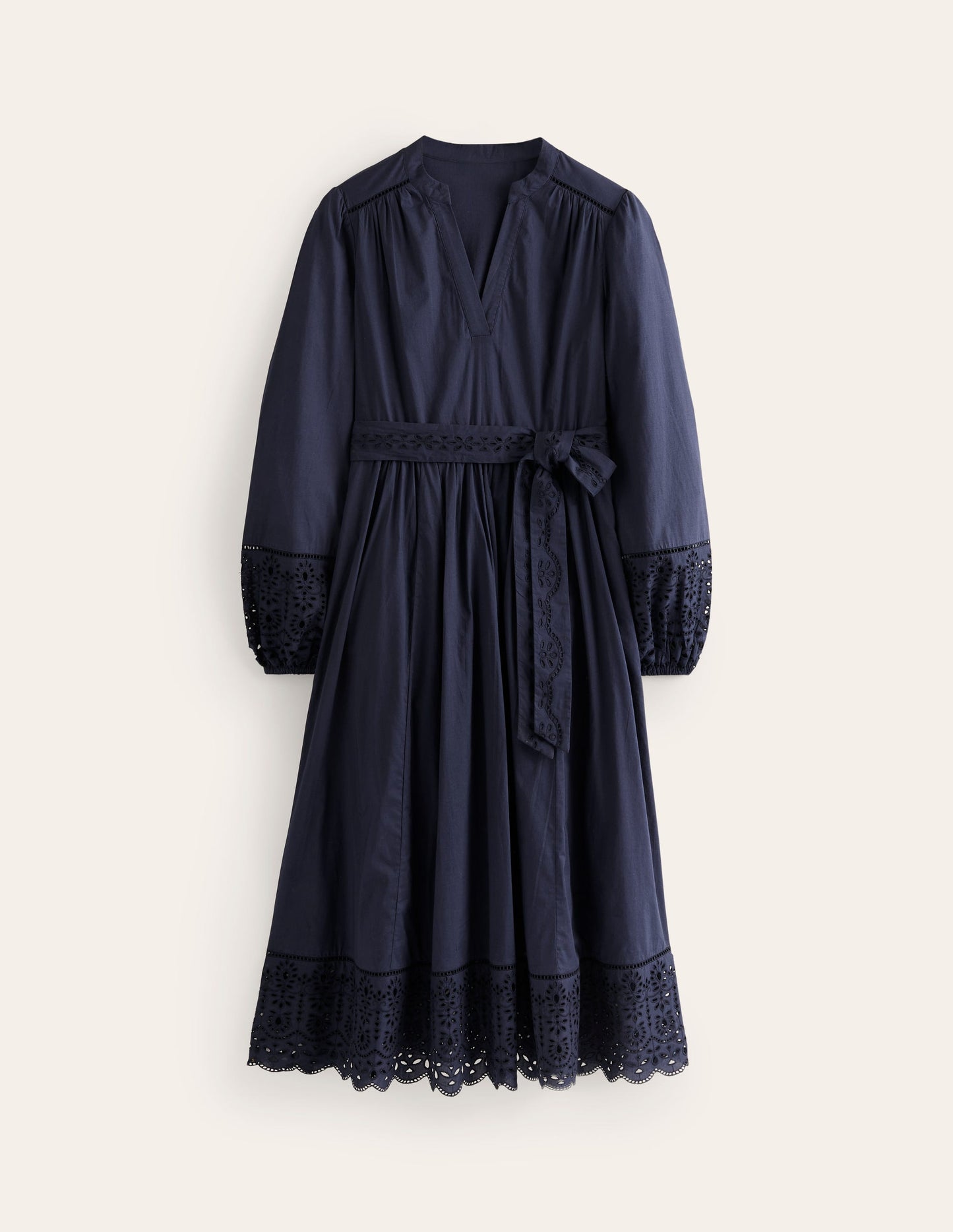 Robe midi Jen en coton et broderie anglaise-Bleu marine