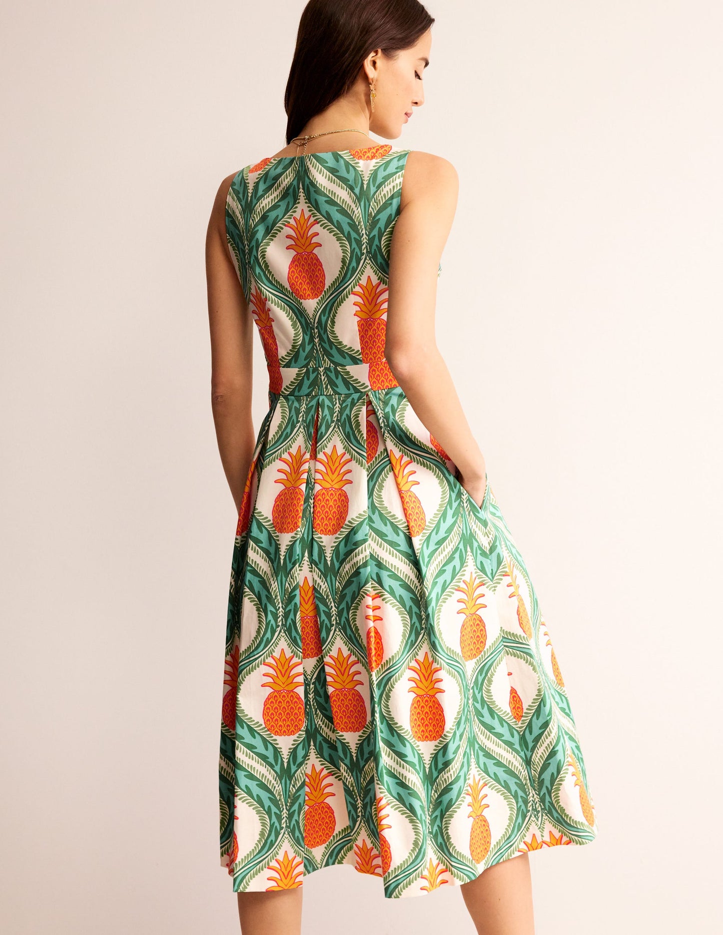 Ärmelloses Midi-Faltenkleid-Grünes Tamburin, Ananas