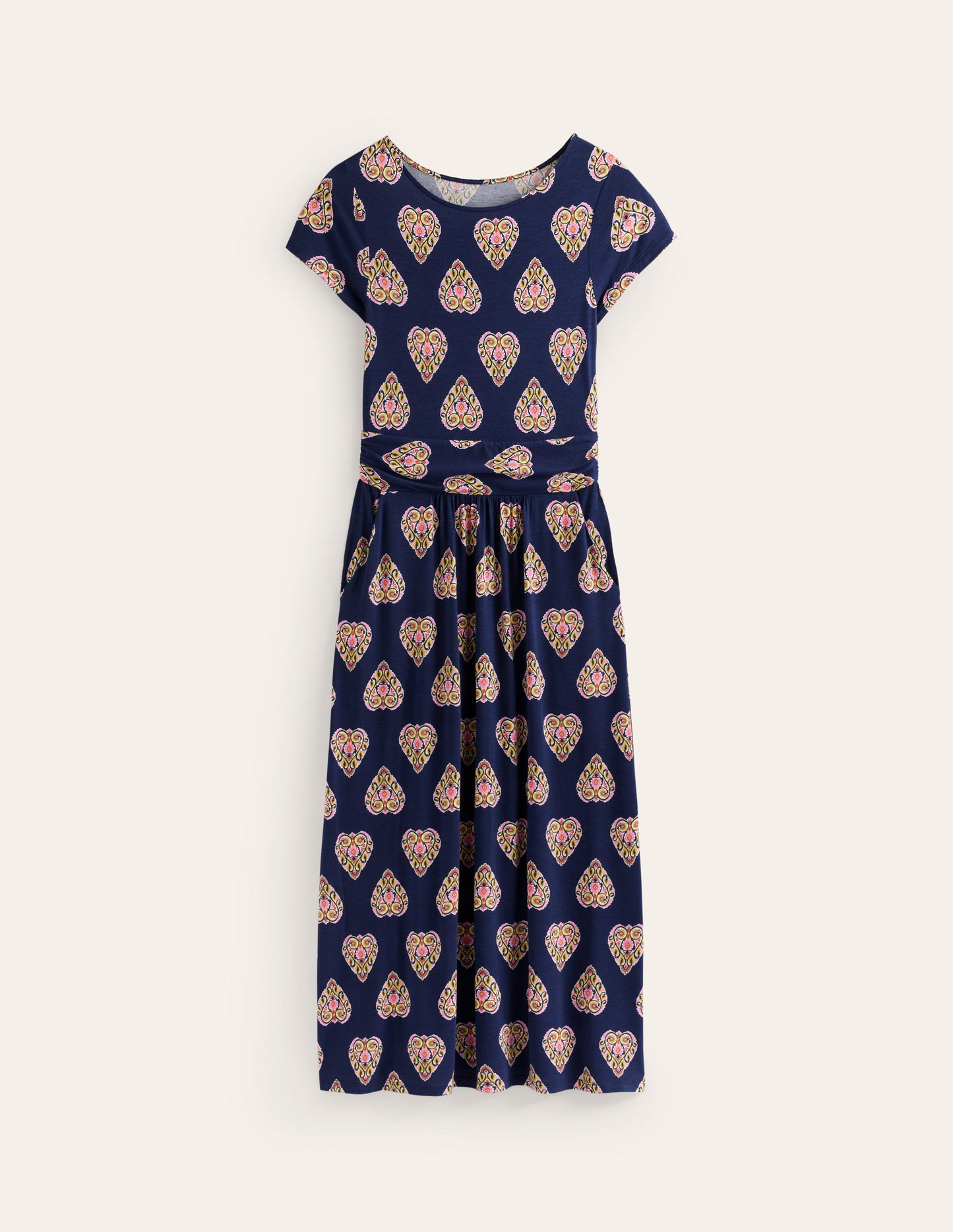 Robe midi Amelie en jersey-Bleu marine foncé, motif Flora Stamp