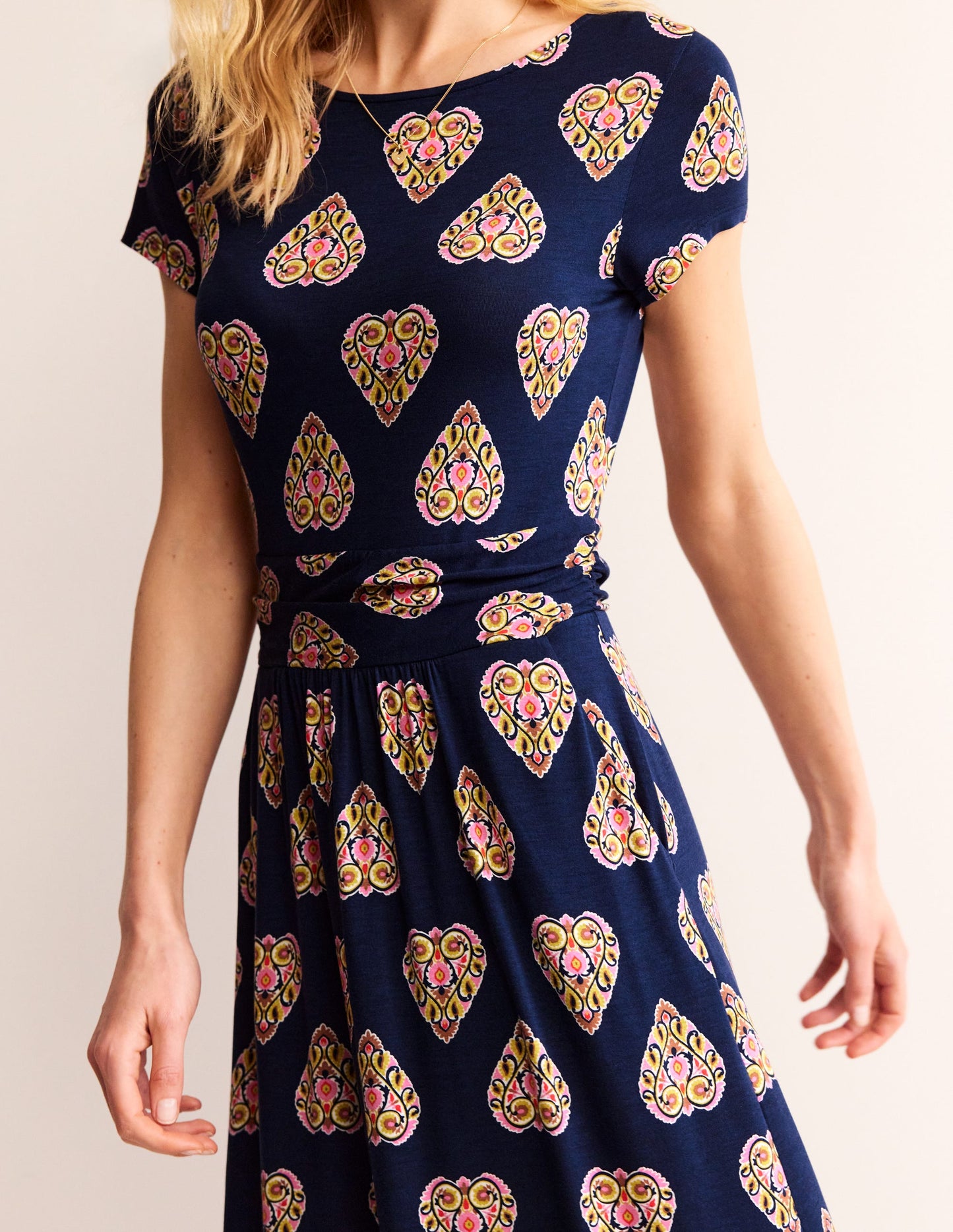 Robe midi Amelie en jersey-Bleu marine foncé, motif Flora Stamp