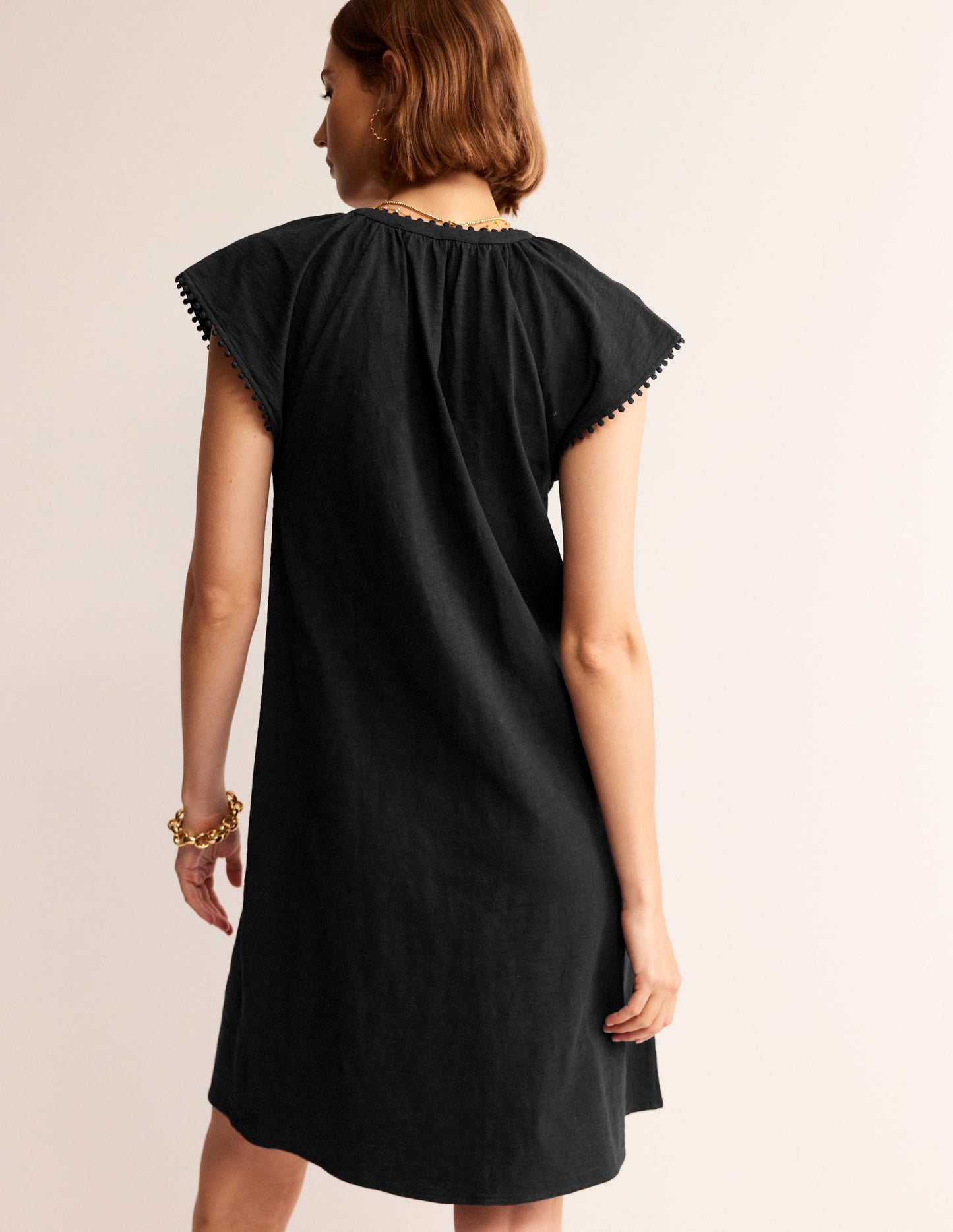 Robe Millie à pompons en coton-Noir