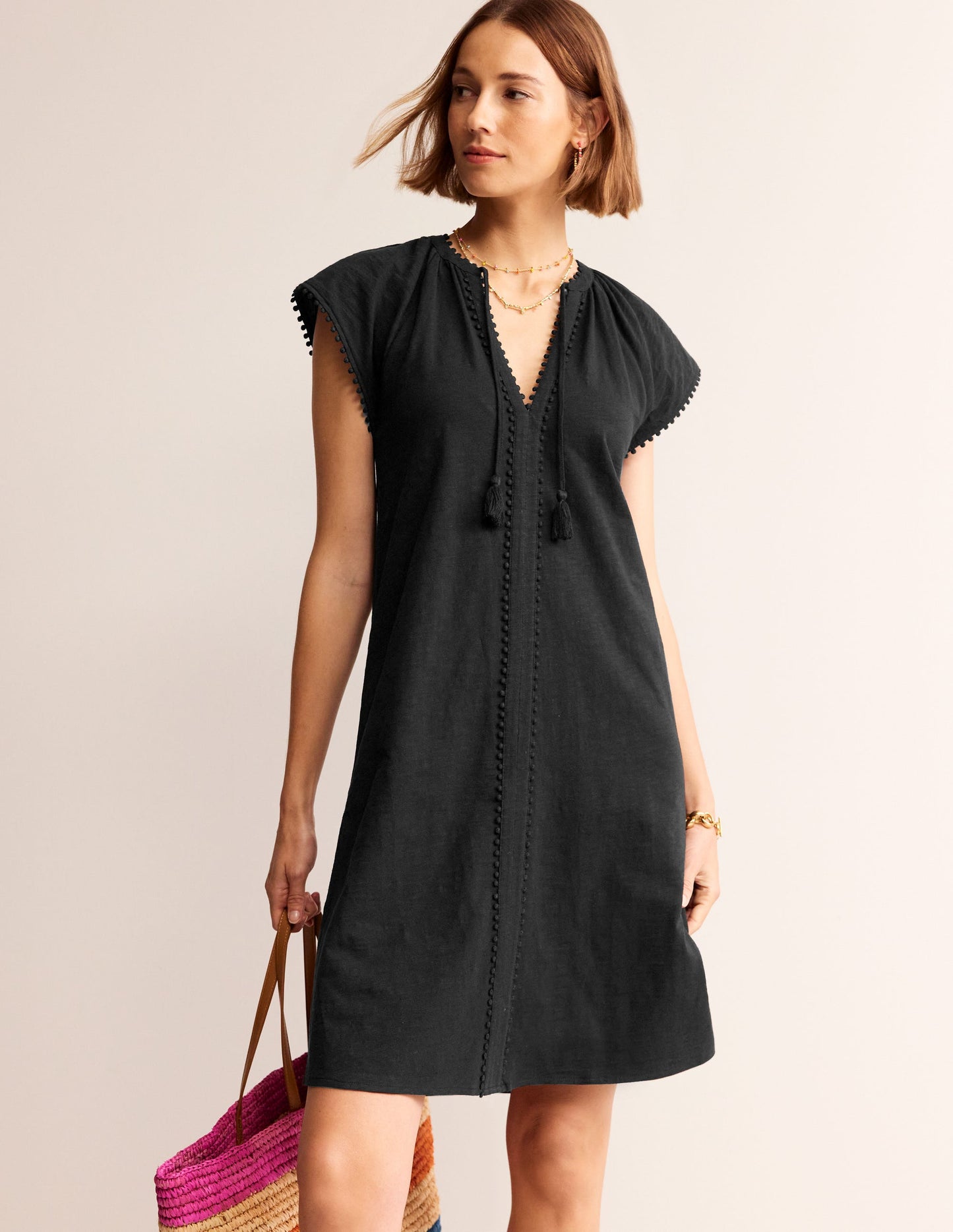 Robe Millie à pompons en coton-Noir