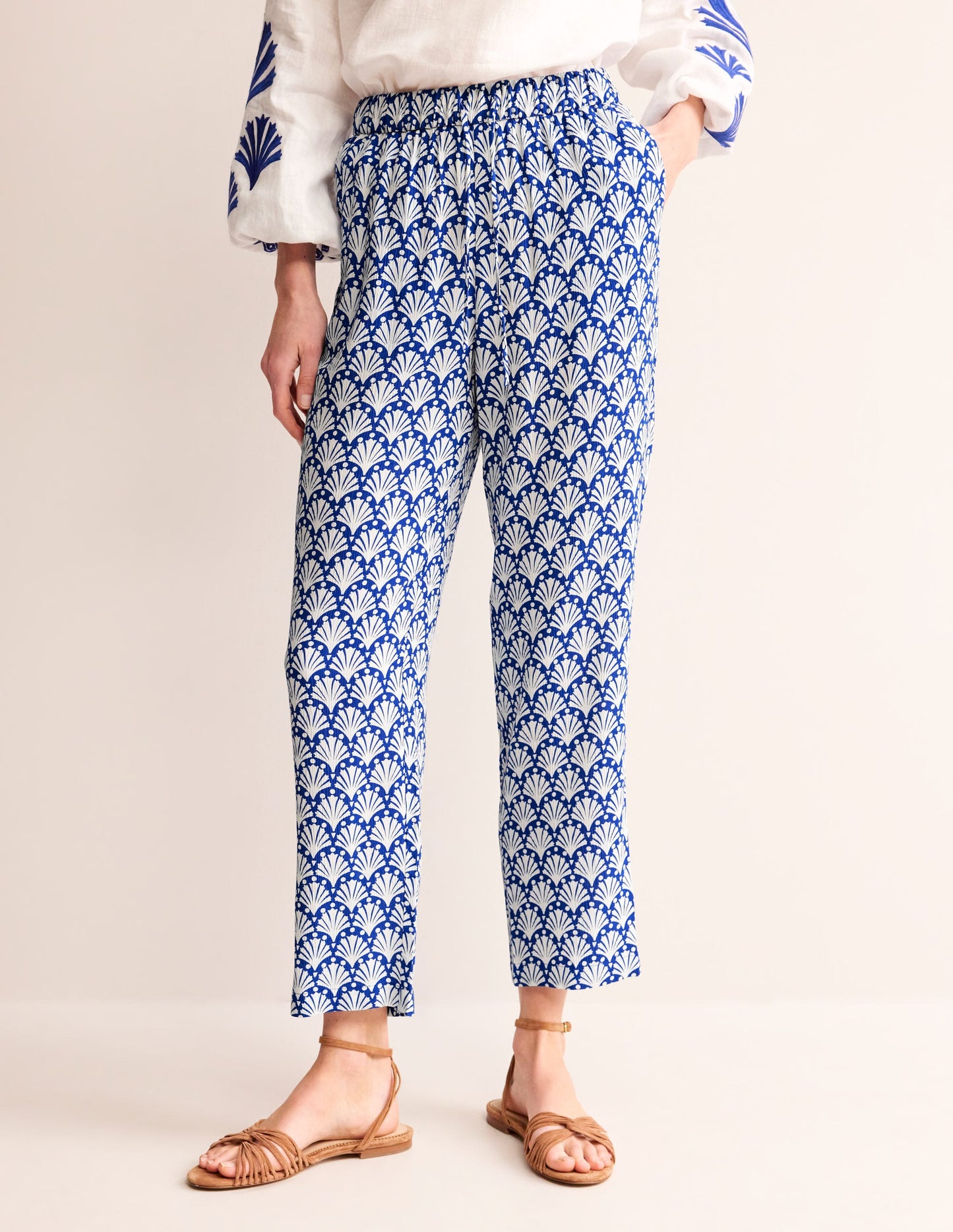 Crinkle Tapered Trousers-Surf the Web and Ivory, Shells