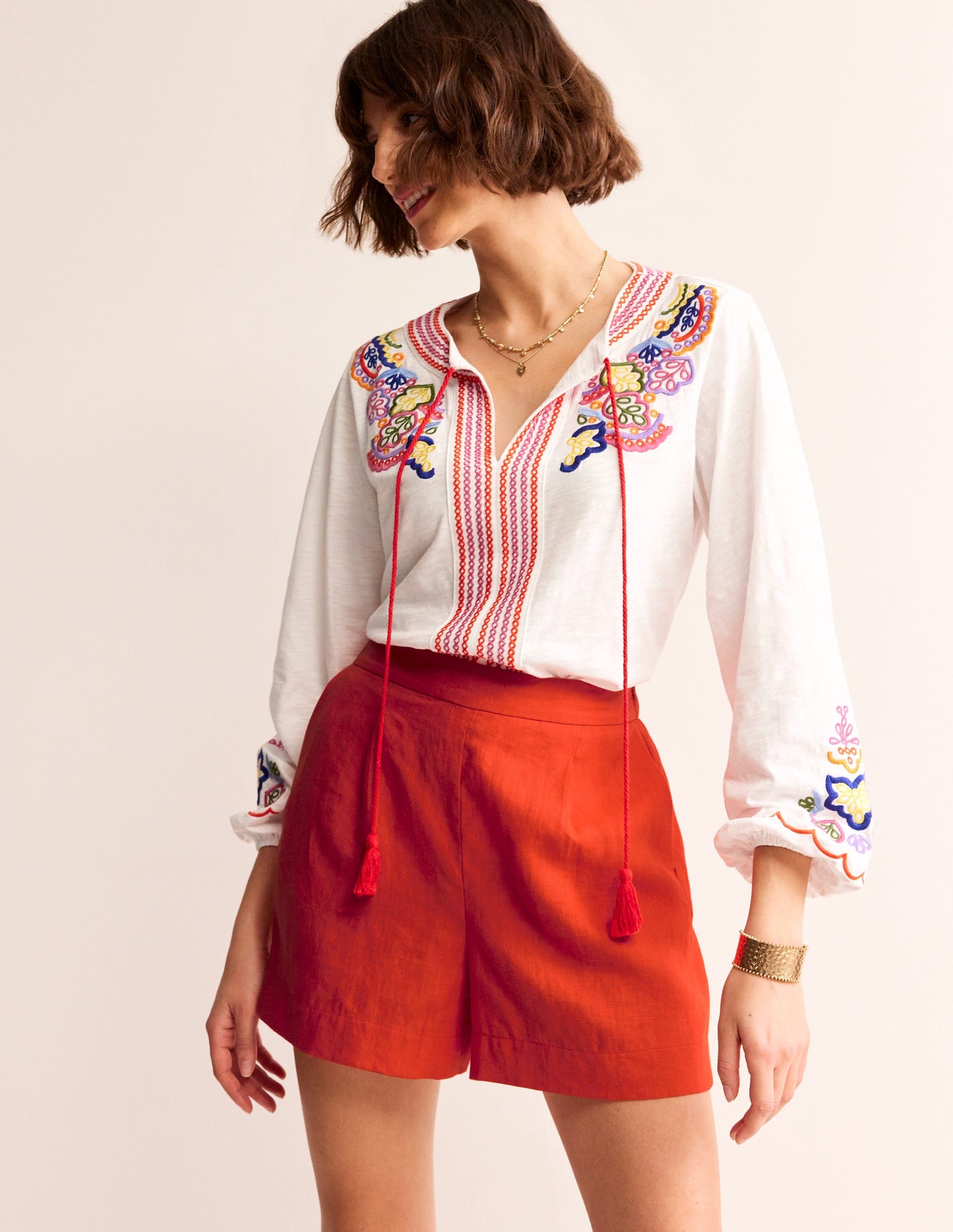 Short Hampstead en lin-Orange mandarine