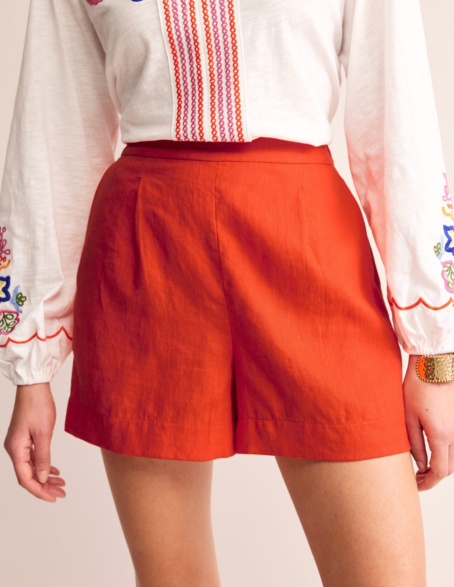 Short Hampstead en lin-Orange mandarine