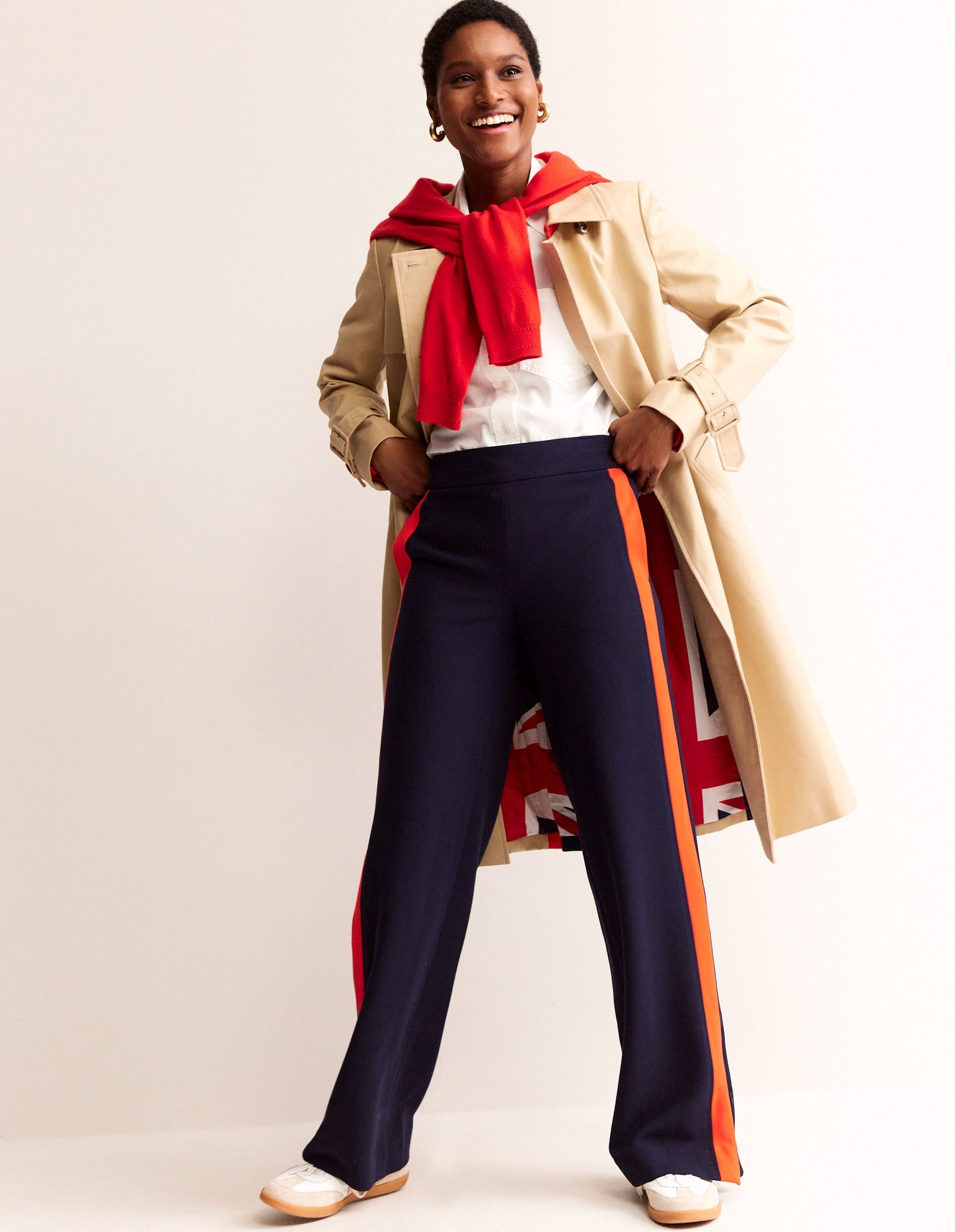 Pantalon rayé sur les côtés à enfiler-Rayé bleu marine et rouge