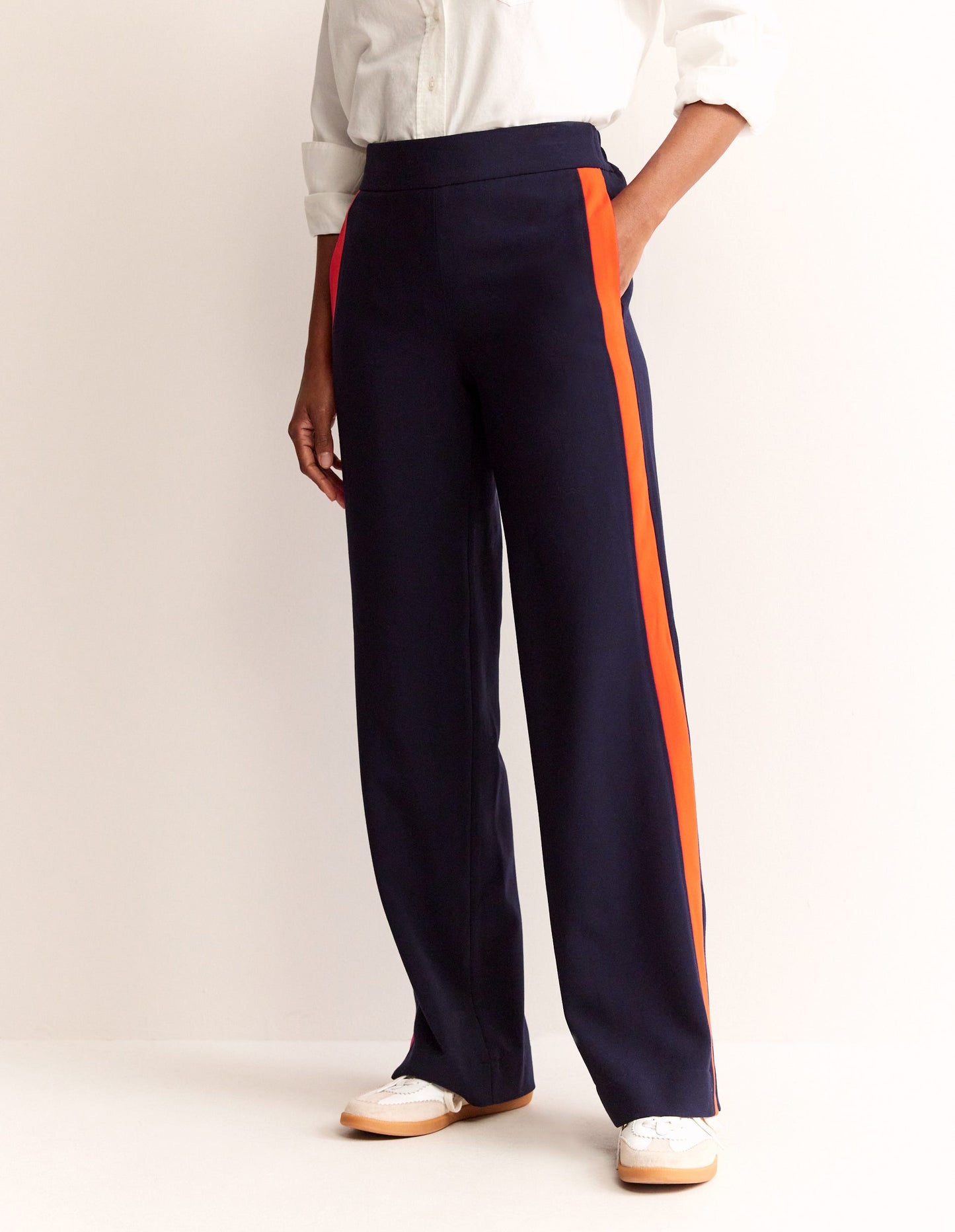 Pantalon rayé sur les côtés à enfiler-Rayé bleu marine et rouge