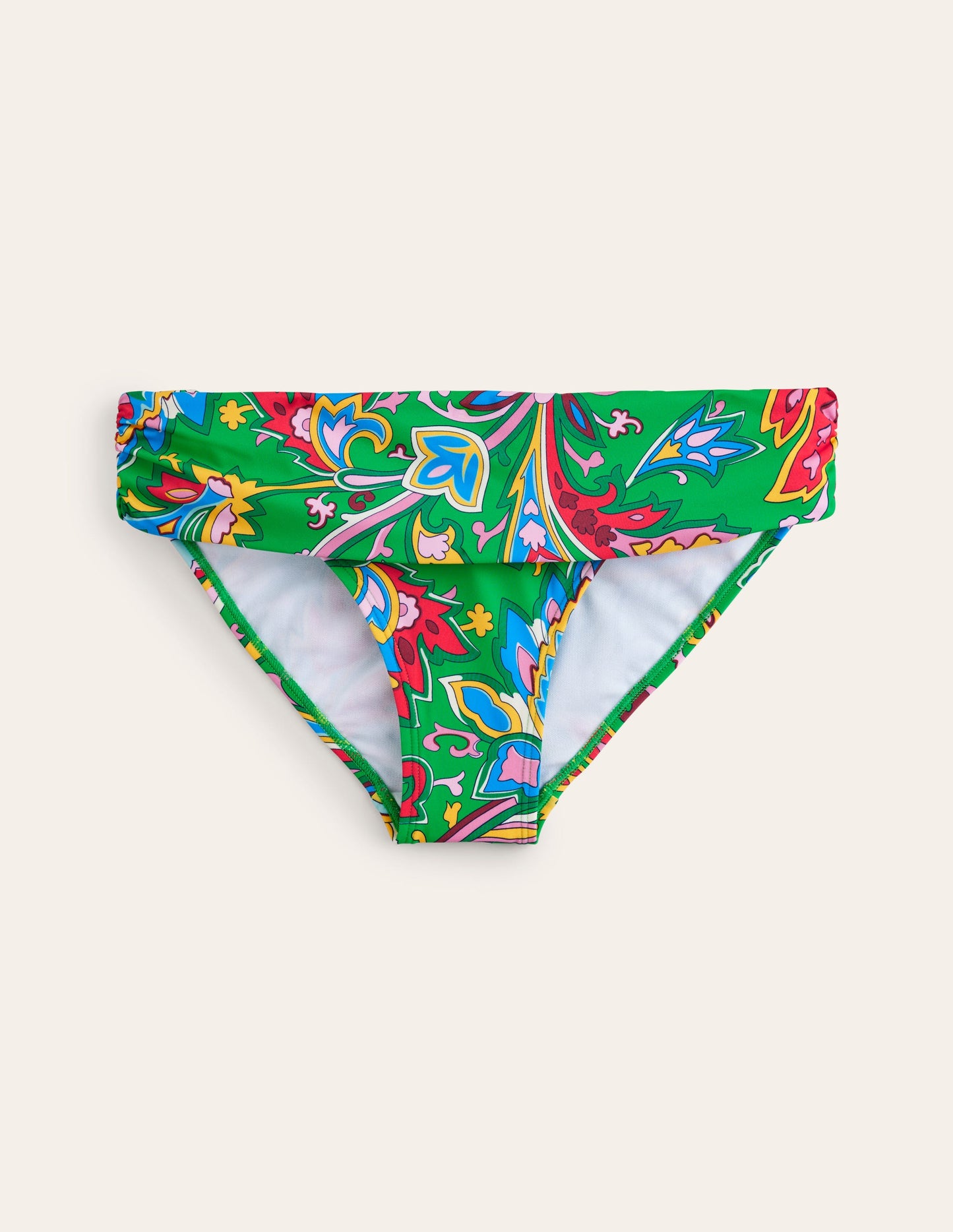 Klassische Bikinihose mit umgeschlagenem Bund-Kelly Grün, Paisley Azurblau